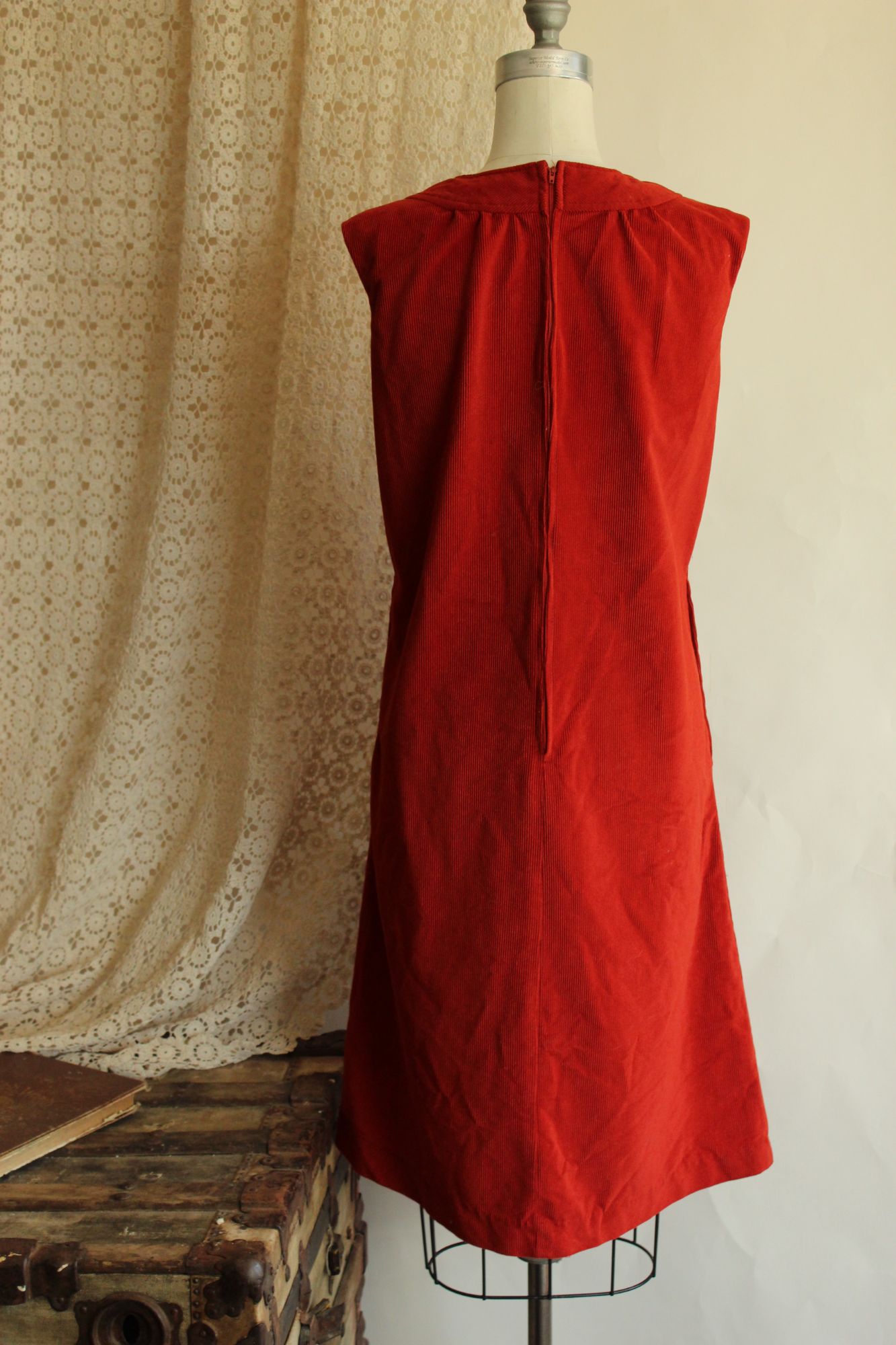 Vintage 1970s Red Corduroy Dress with Pockets