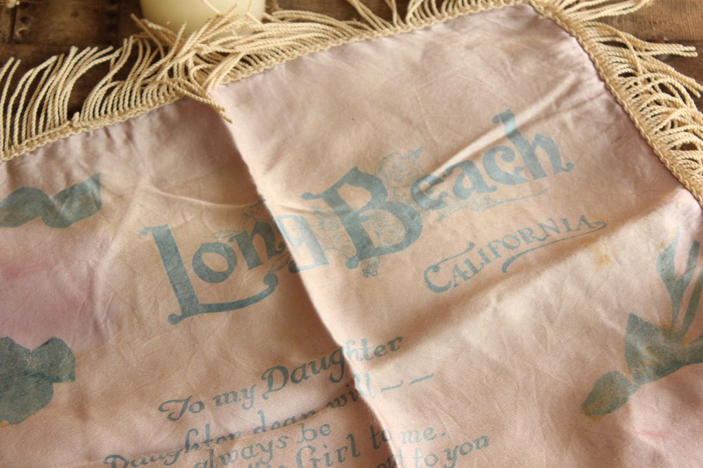 Vintage 1940s Long Beach CA Souvenir Pillowcase