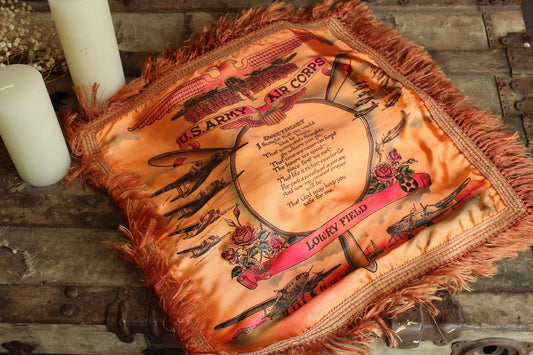 Vintage 1940s US Army Air Corps Sweetheart Souvenir Pillowcase