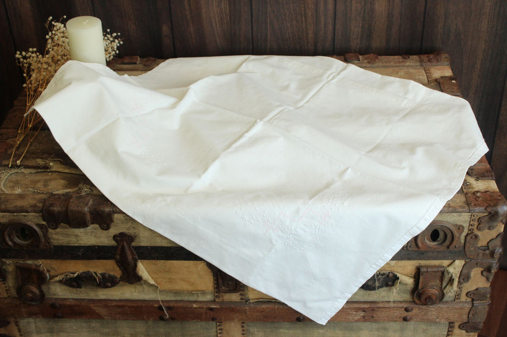 Antique Victorian Pillow Sham With Pink And White Embroidery