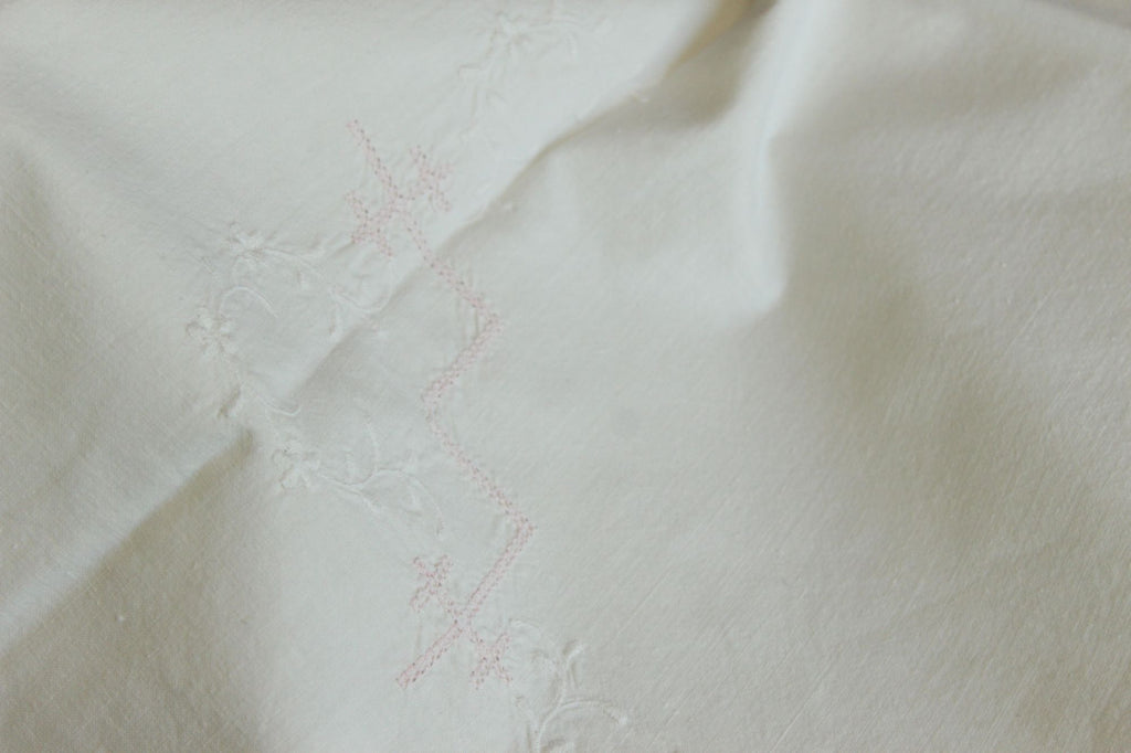 Antique Victorian Pillow Sham With Pink And White Embroidery