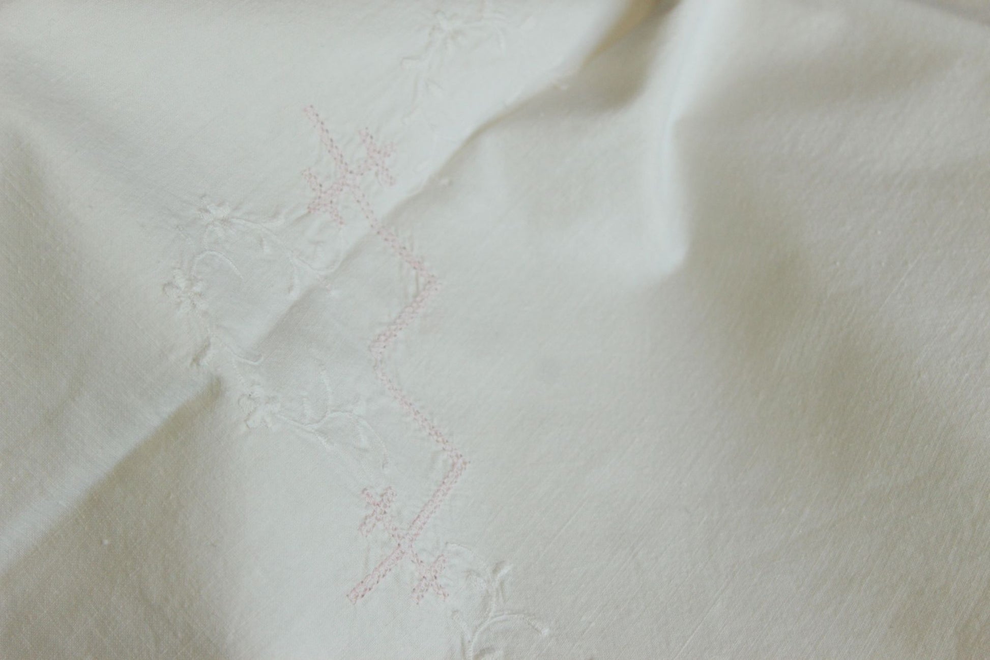Antique Victorian Pillow Sham With Pink And White Embroidery