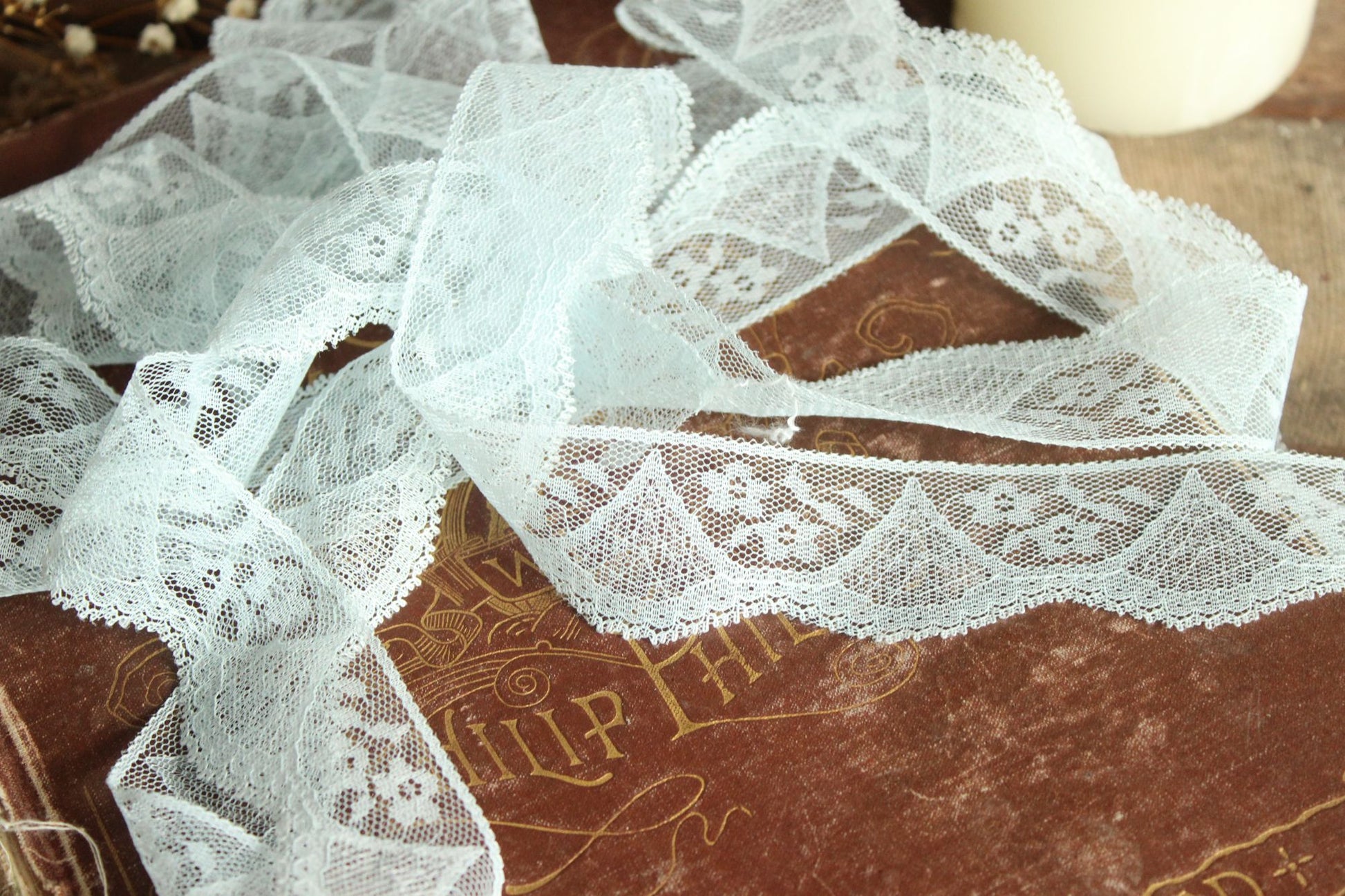 Vintage Blue Lace Trim, 1.25" wide, 3 Yards