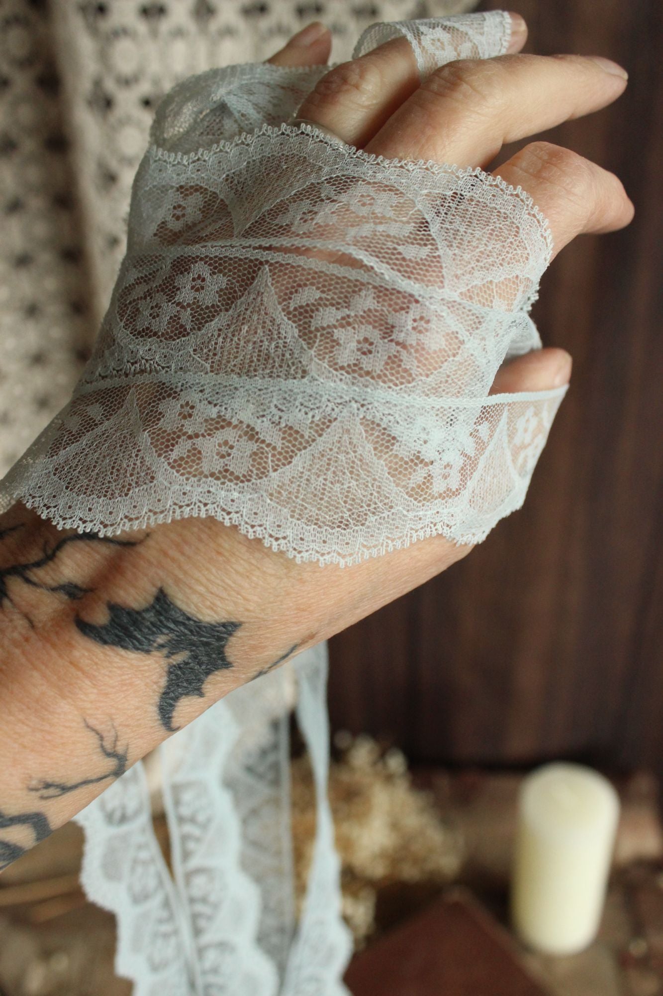 Vintage Blue Lace Trim, 1.25" wide, 3 Yards