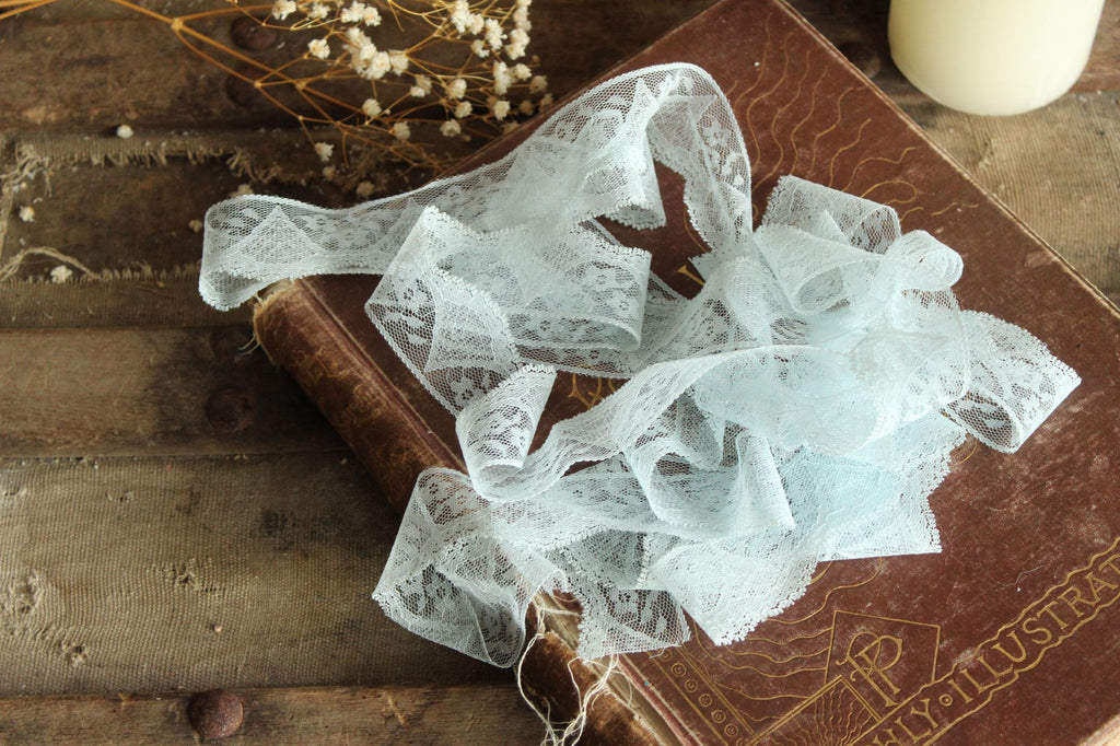 Vintage Blue Lace Trim, 1.25" wide, 3 Yards