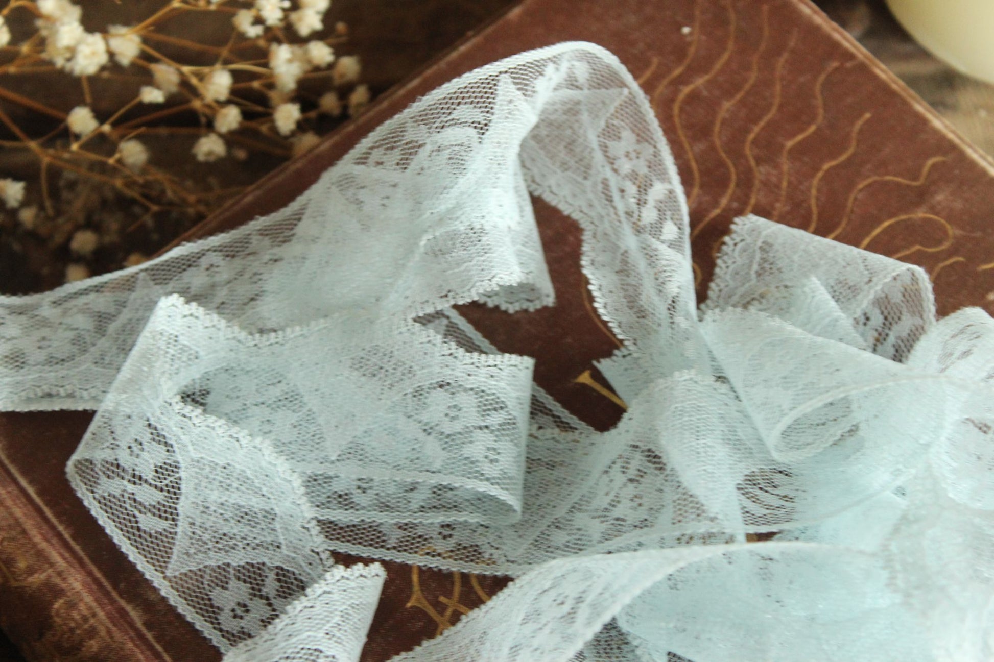Vintage Blue Lace Trim, 1.25" wide, 3 Yards