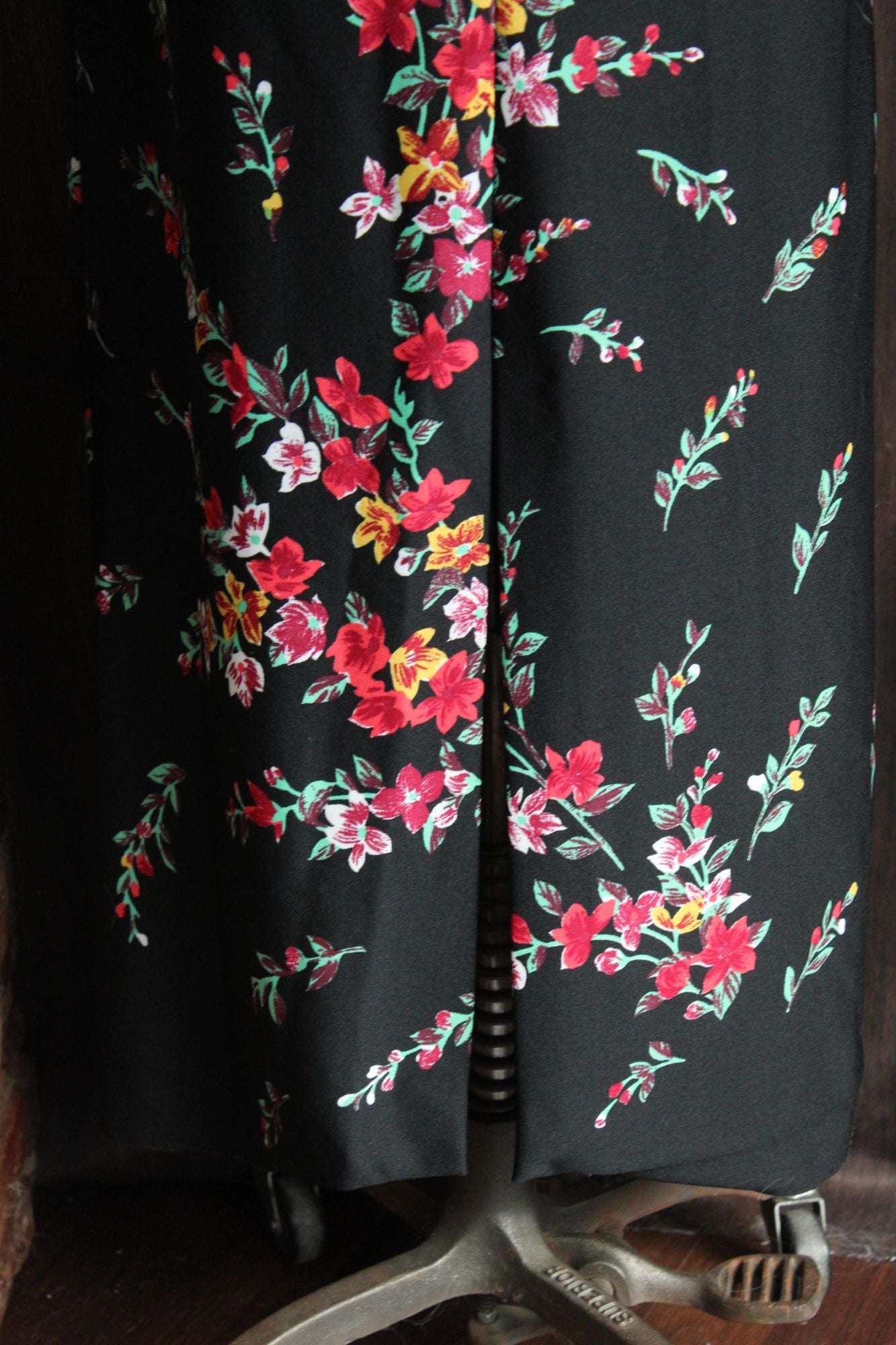 Vintage 1970s Lady Carol Black Floral Print Maxidress