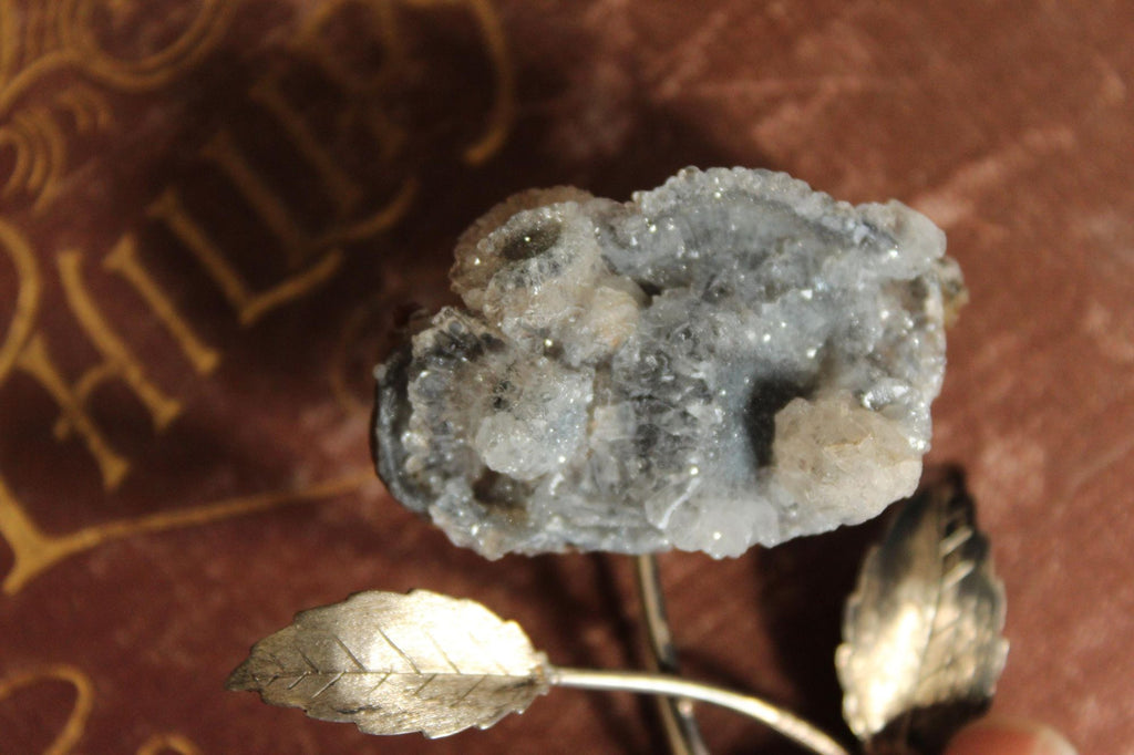 Vintage 1920s 1930s Crystal Flower with Metal Leaves Brooch