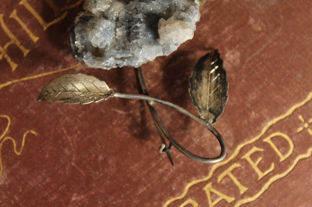 Vintage 1920s 1930s Crystal Flower with Metal Leaves Brooch