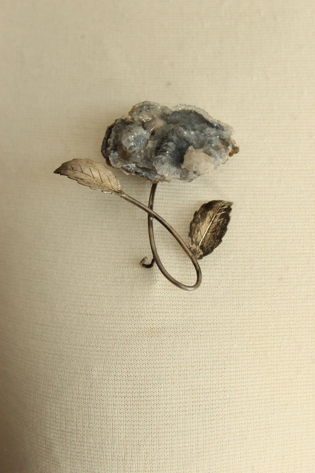 Vintage 1920s 1930s Crystal Flower with Metal Leaves Brooch