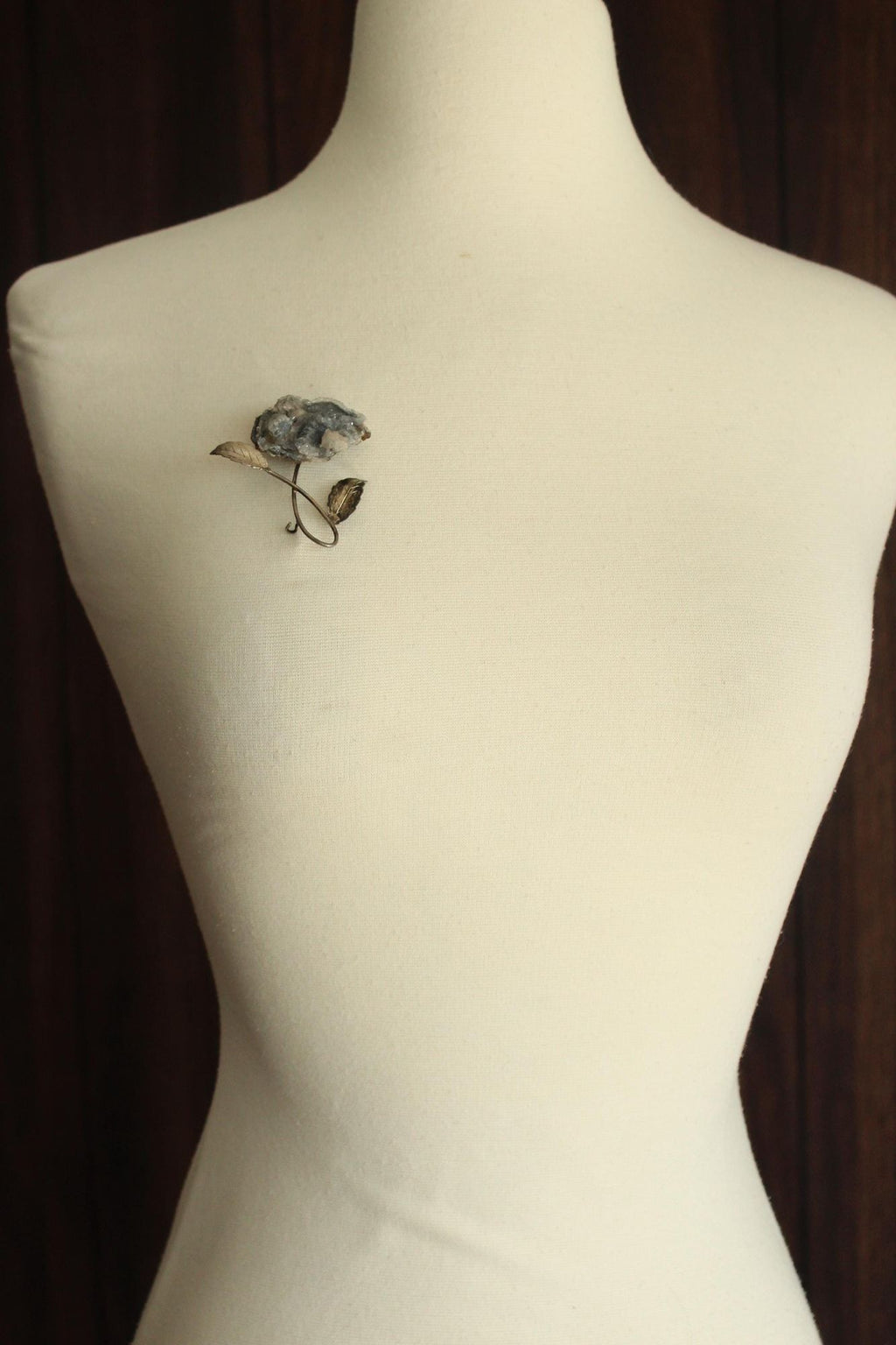 Vintage 1920s 1930s Crystal Flower with Metal Leaves Brooch