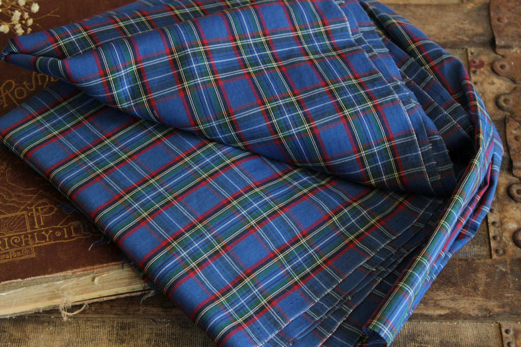 Vintage 1970s Fabric, Blue and Red Tartan Plaid, Approx 4 Yds ( 137" ) Long 44.5" Wide