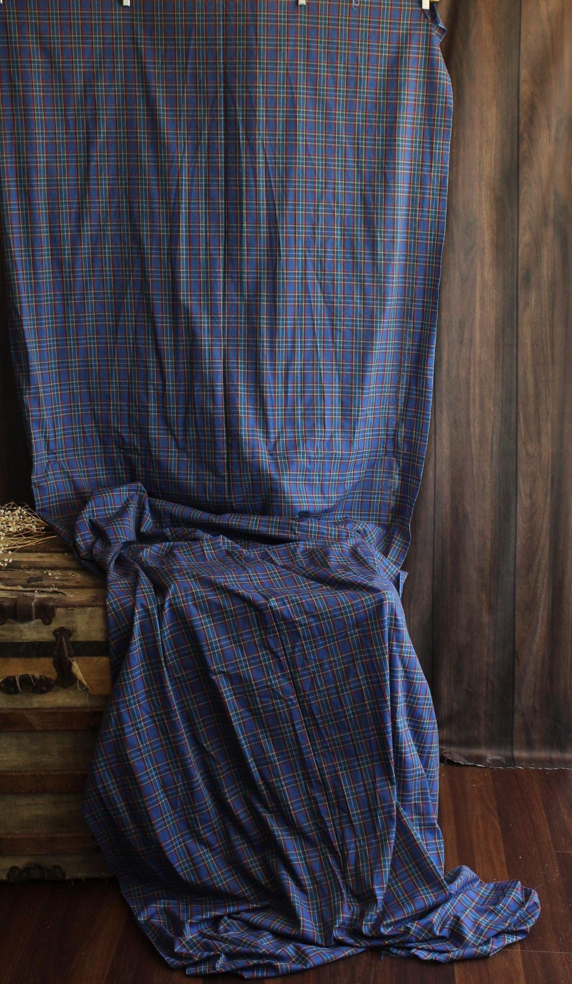 Vintage 1970s Fabric, Blue and Red Tartan Plaid, Approx 4 Yds ( 137" ) Long 44.5" Wide