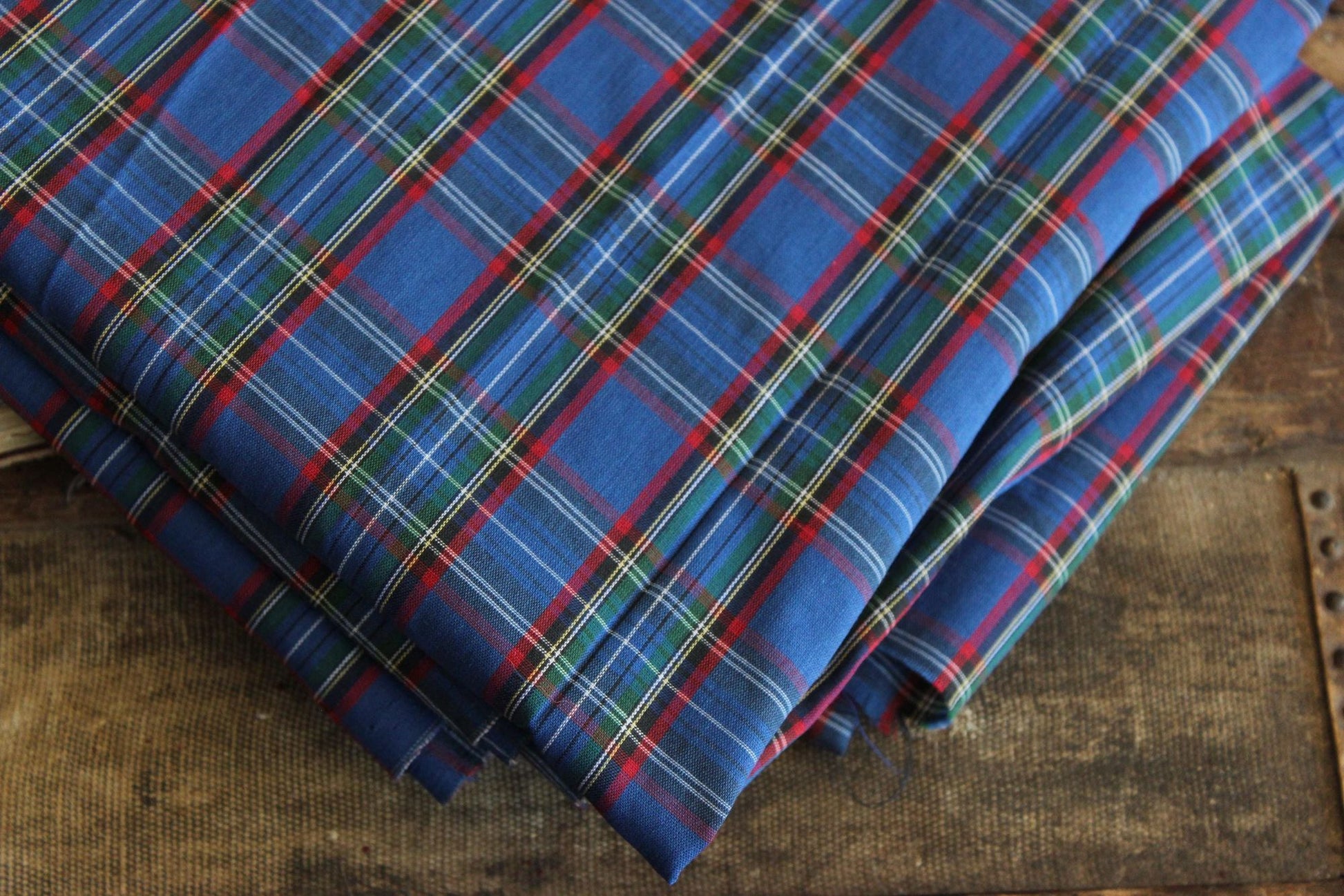 Vintage 1970s Fabric, Blue and Red Tartan Plaid, Approx 4 Yds ( 137" ) Long 44.5" Wide
