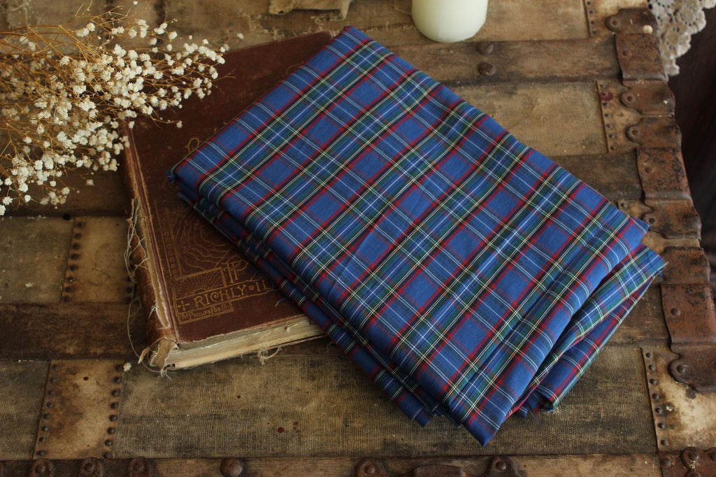Vintage 1970s Fabric, Blue and Red Tartan Plaid, Approx 4 Yds ( 137" ) Long 44.5" Wide