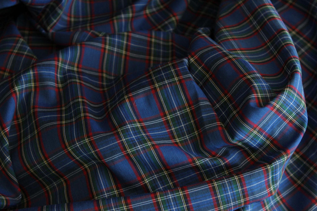 Vintage 1970s Fabric, Blue and Red Tartan Plaid, Approx 4 Yds ( 137" ) Long 44.5" Wide