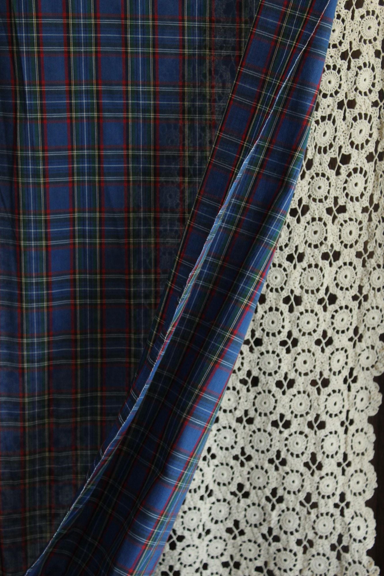 Vintage 1970s Fabric, Blue and Red Tartan Plaid, Approx 4 Yds ( 137" ) Long 44.5" Wide