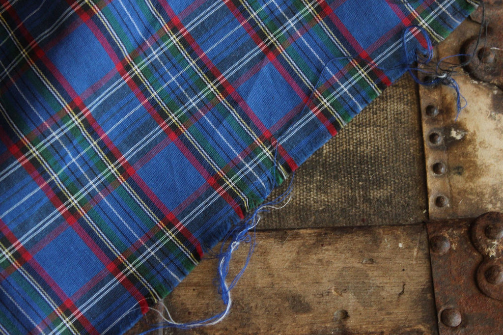 Vintage 1970s Fabric, Blue and Red Tartan Plaid, Approx 4 Yds ( 137" ) Long 44.5" Wide