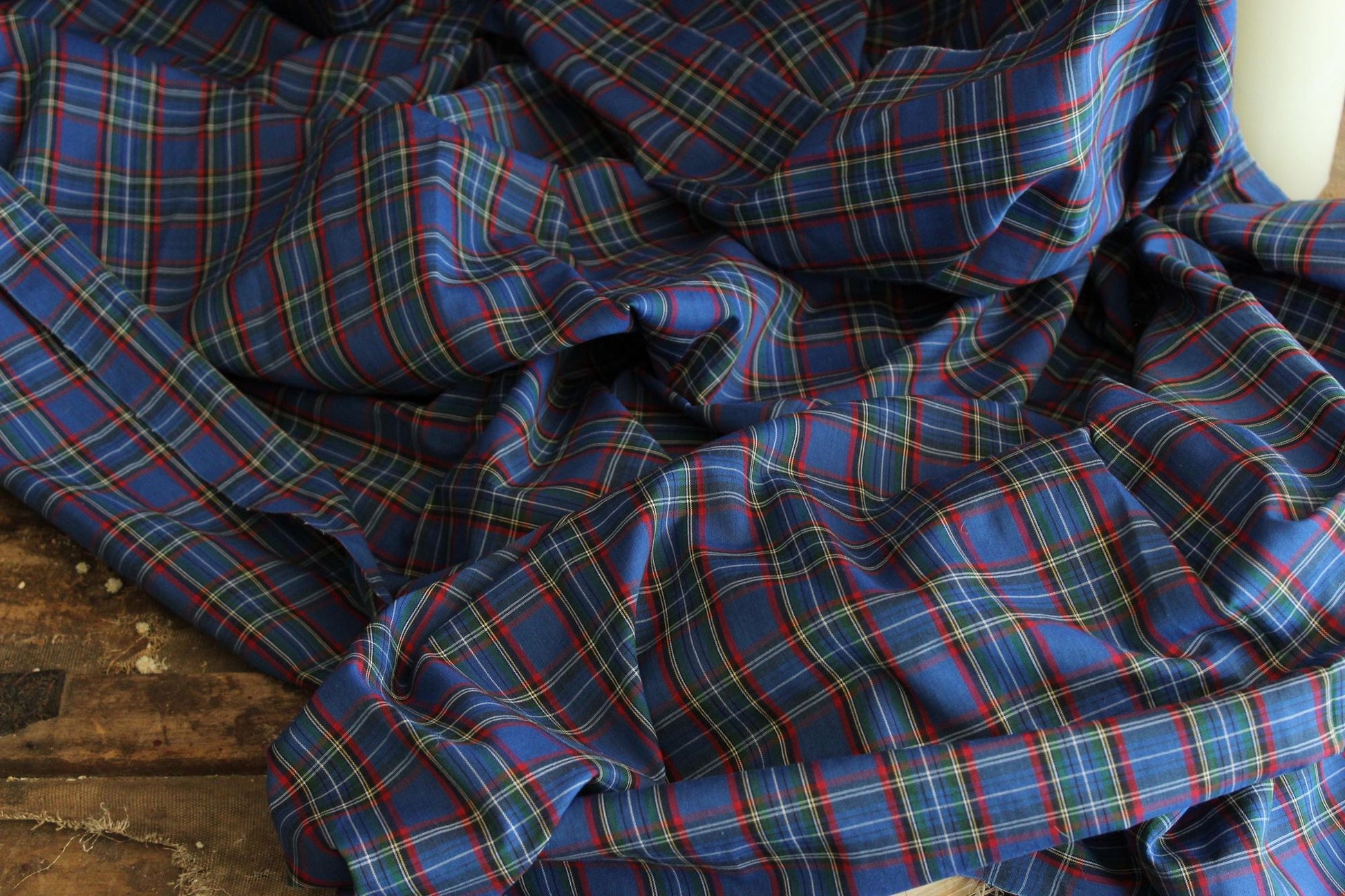 Vintage 1970s Fabric, Blue and Red Tartan Plaid, Approx 4 Yds ( 137" ) Long 44.5" Wide