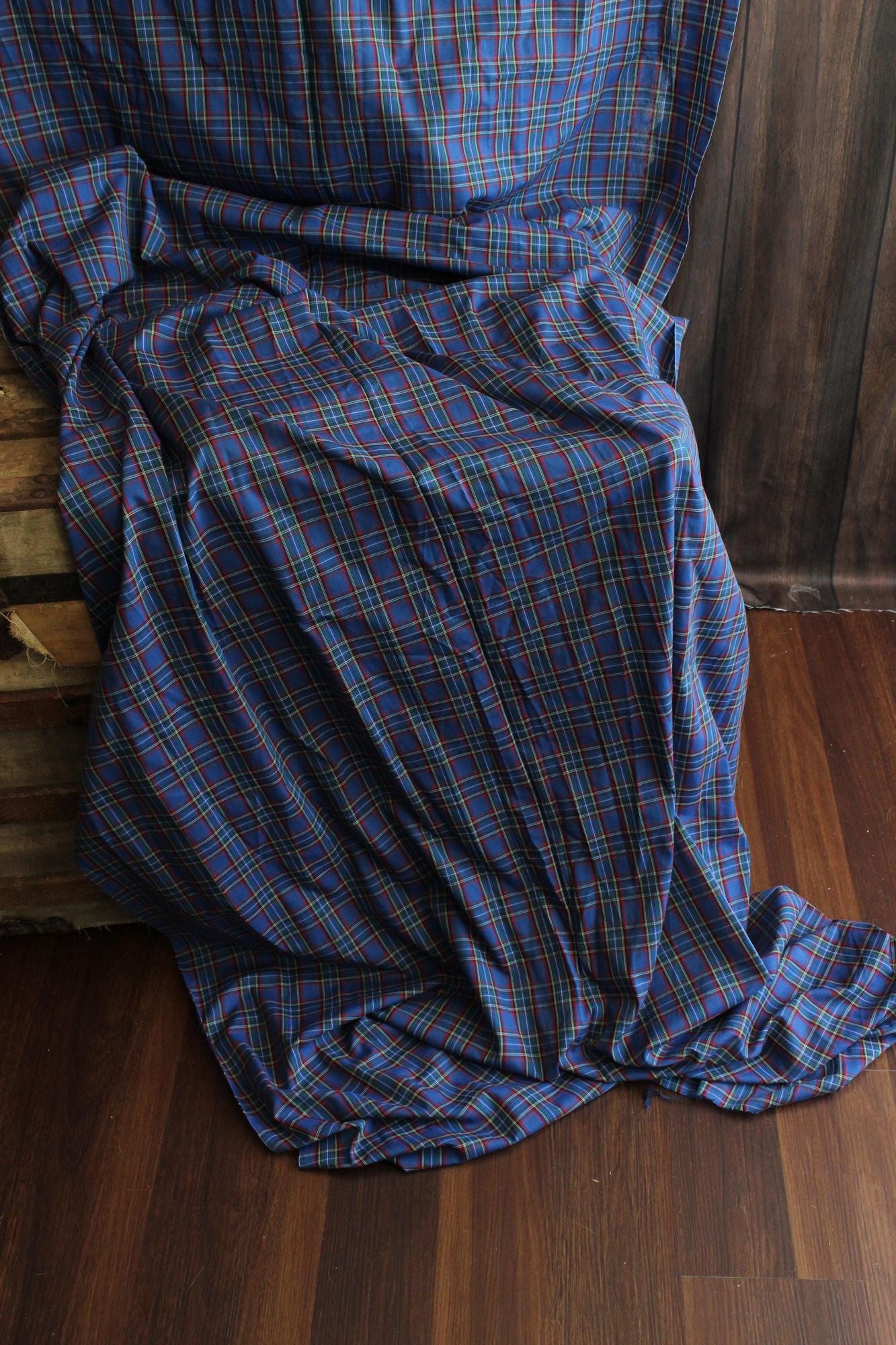 Vintage 1970s Fabric, Blue and Red Tartan Plaid, Approx 4 Yds ( 137" ) Long 44.5" Wide