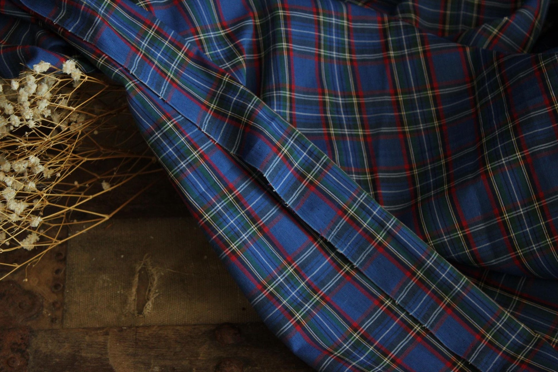 Vintage 1970s Fabric, Blue and Red Tartan Plaid, Approx 4 Yds ( 137" ) Long 44.5" Wide