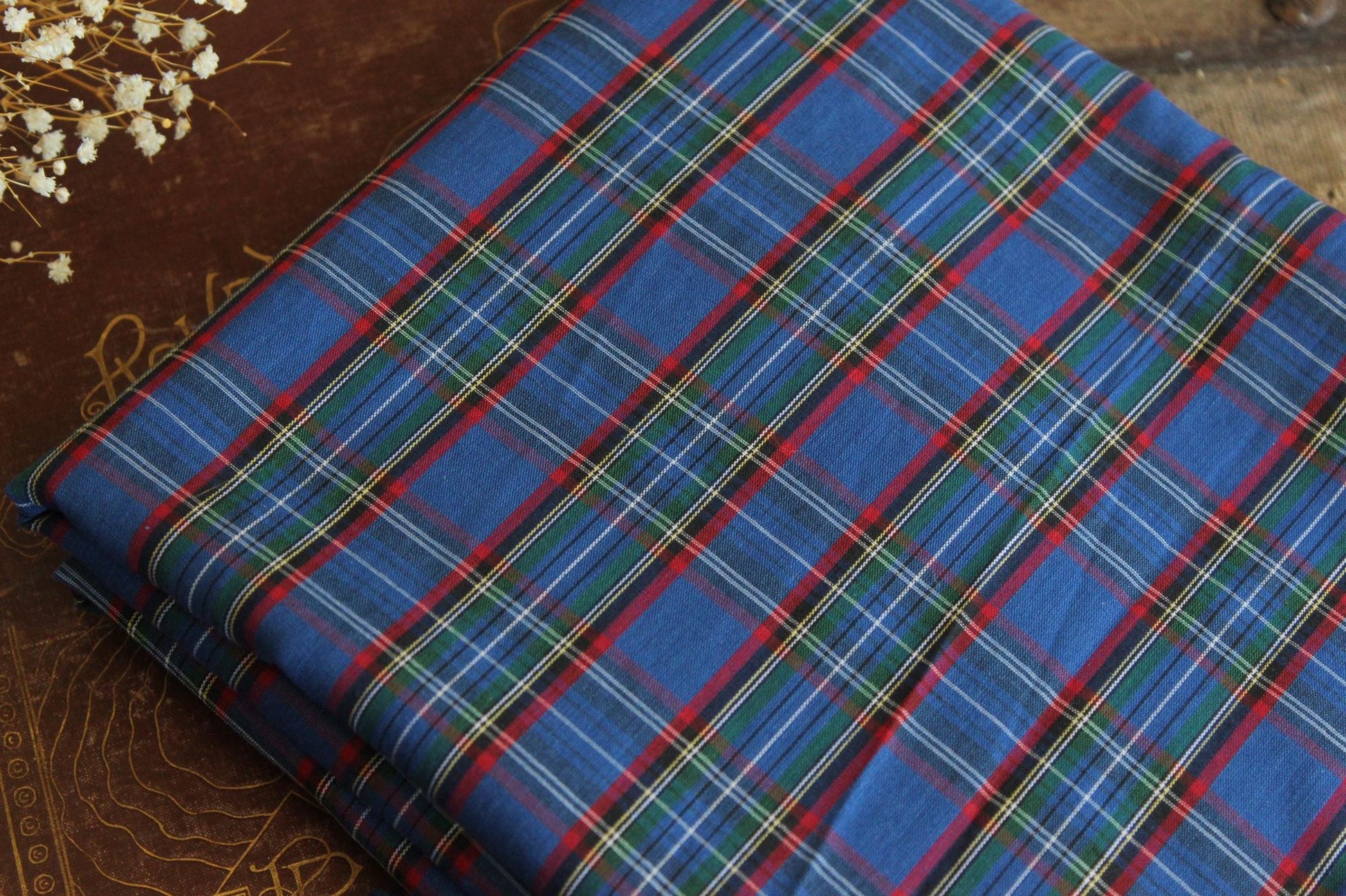 Vintage 1970s Fabric, Blue and Red Tartan Plaid, Approx 4 Yds ( 137" ) Long 44.5" Wide