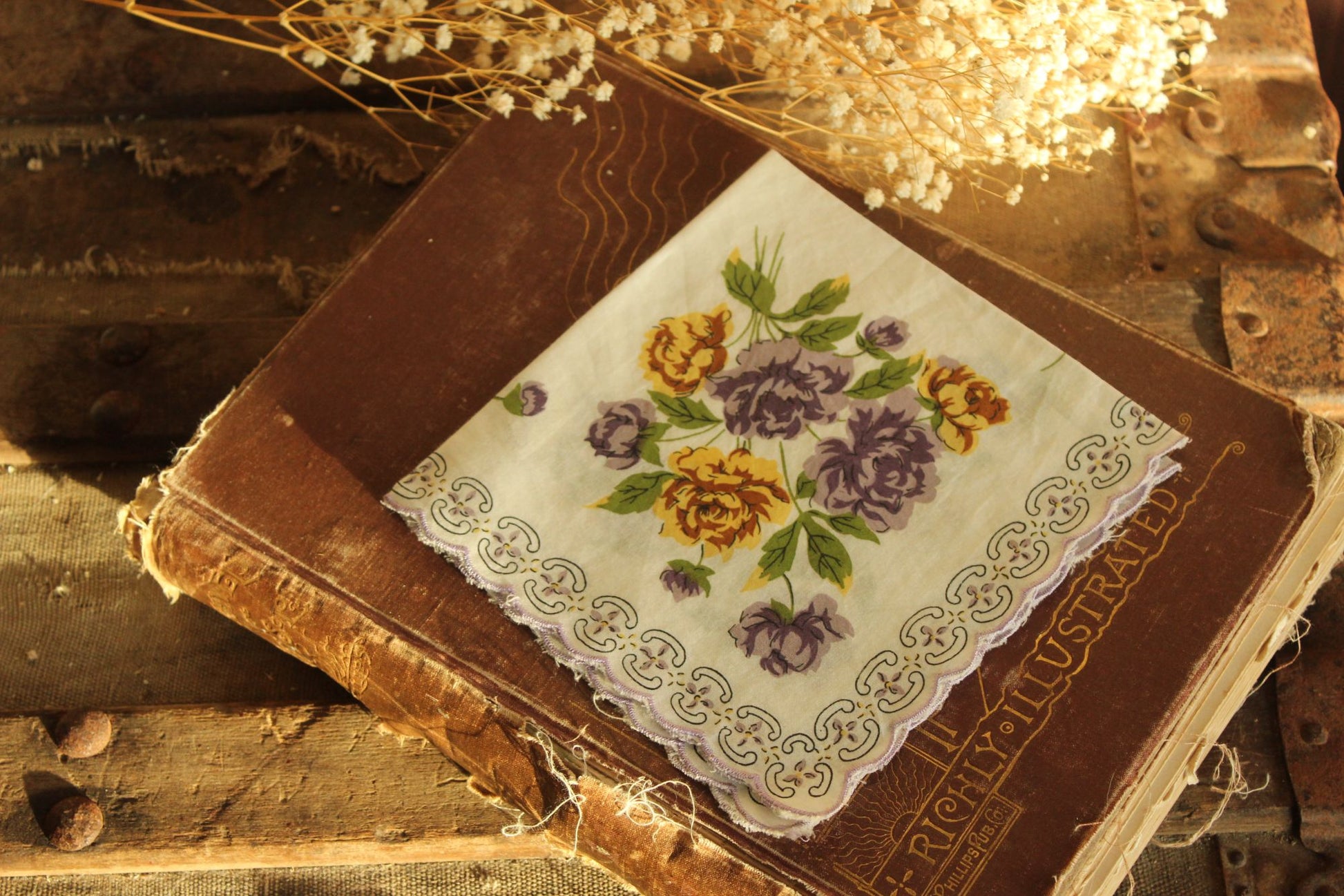 Vintage Purple and Yellow Roses Handkerchief