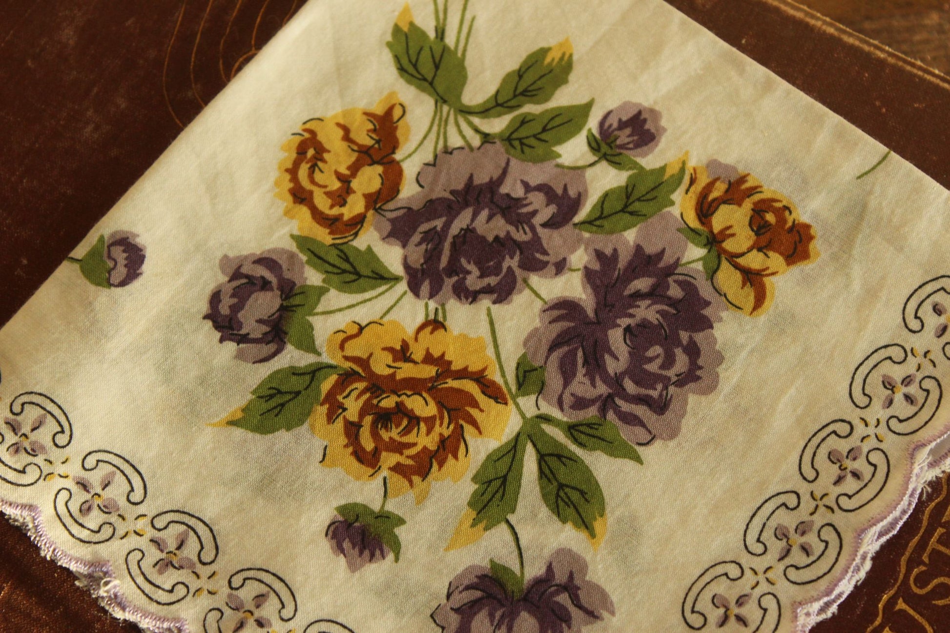 Vintage Purple and Yellow Roses Handkerchief