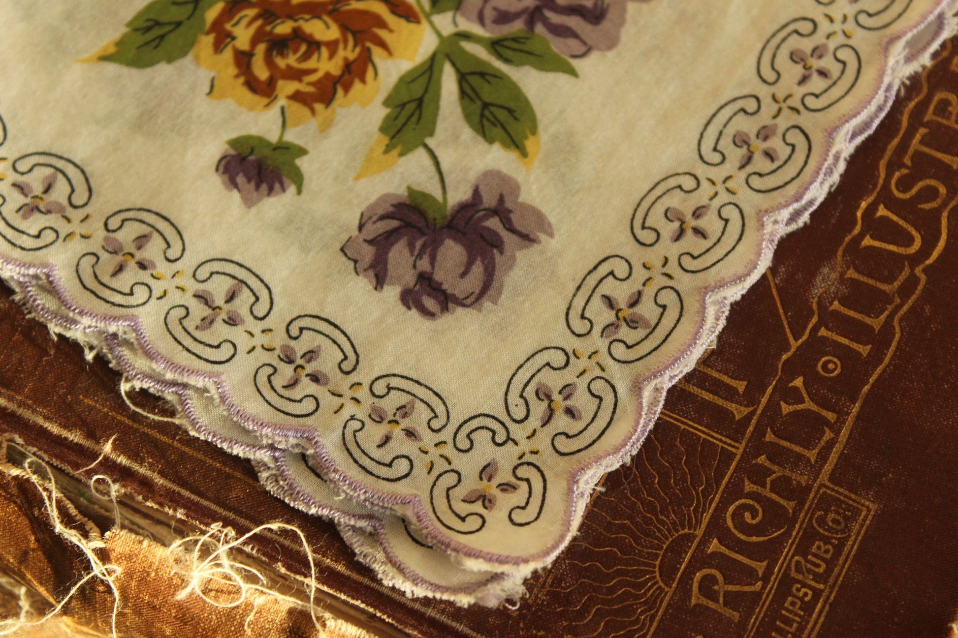 Vintage Purple and Yellow Roses Handkerchief