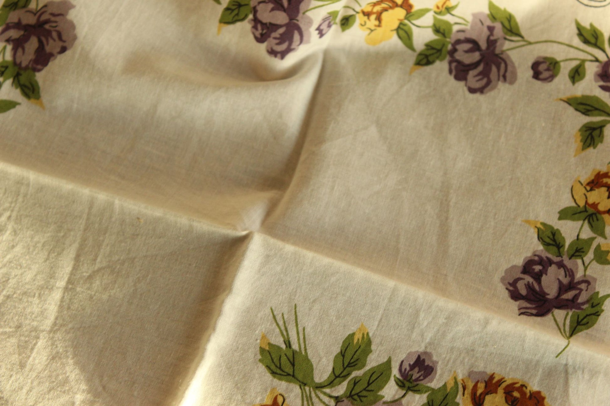 Vintage Purple and Yellow Roses Handkerchief