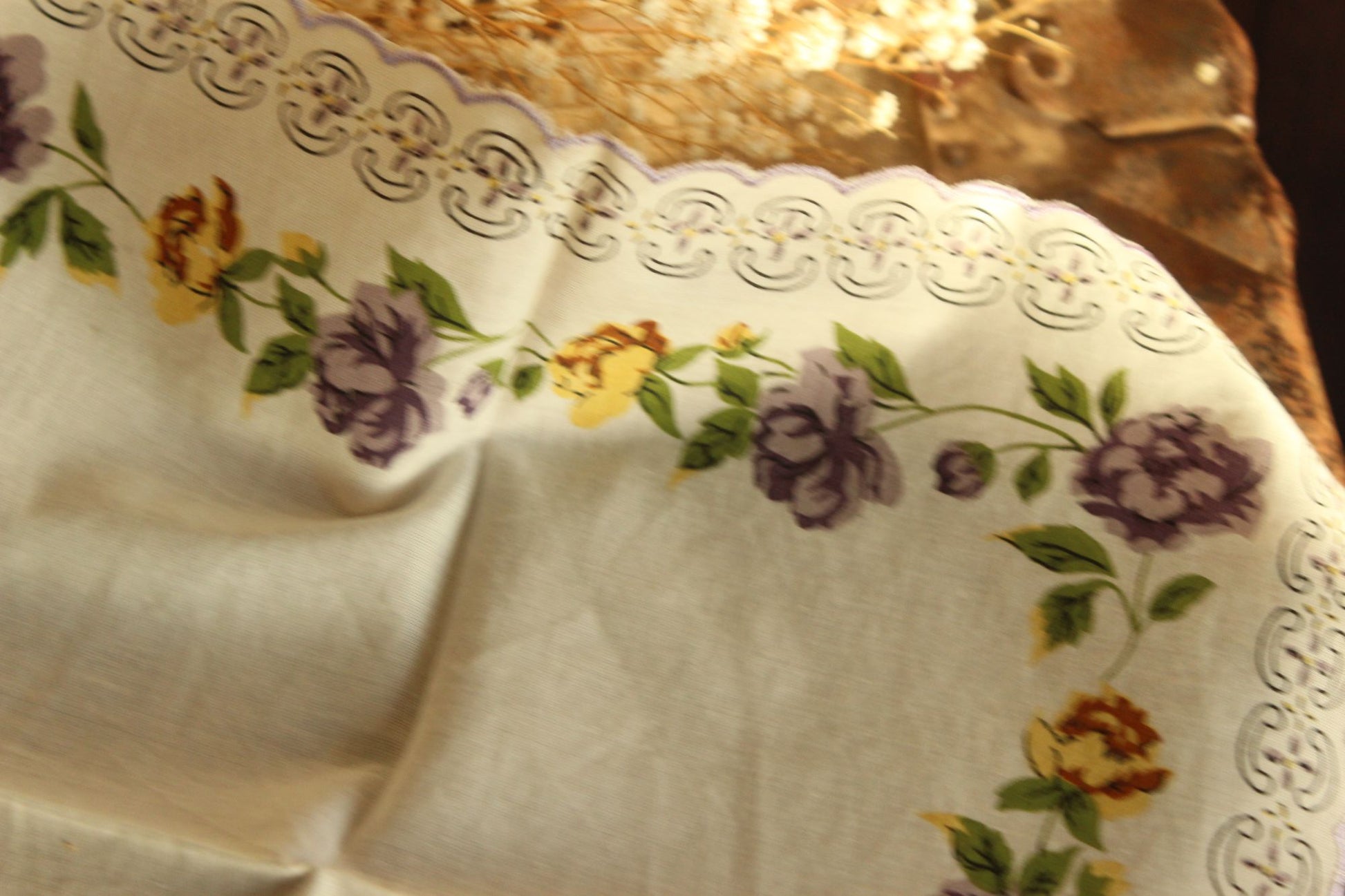 Vintage Purple and Yellow Roses Handkerchief