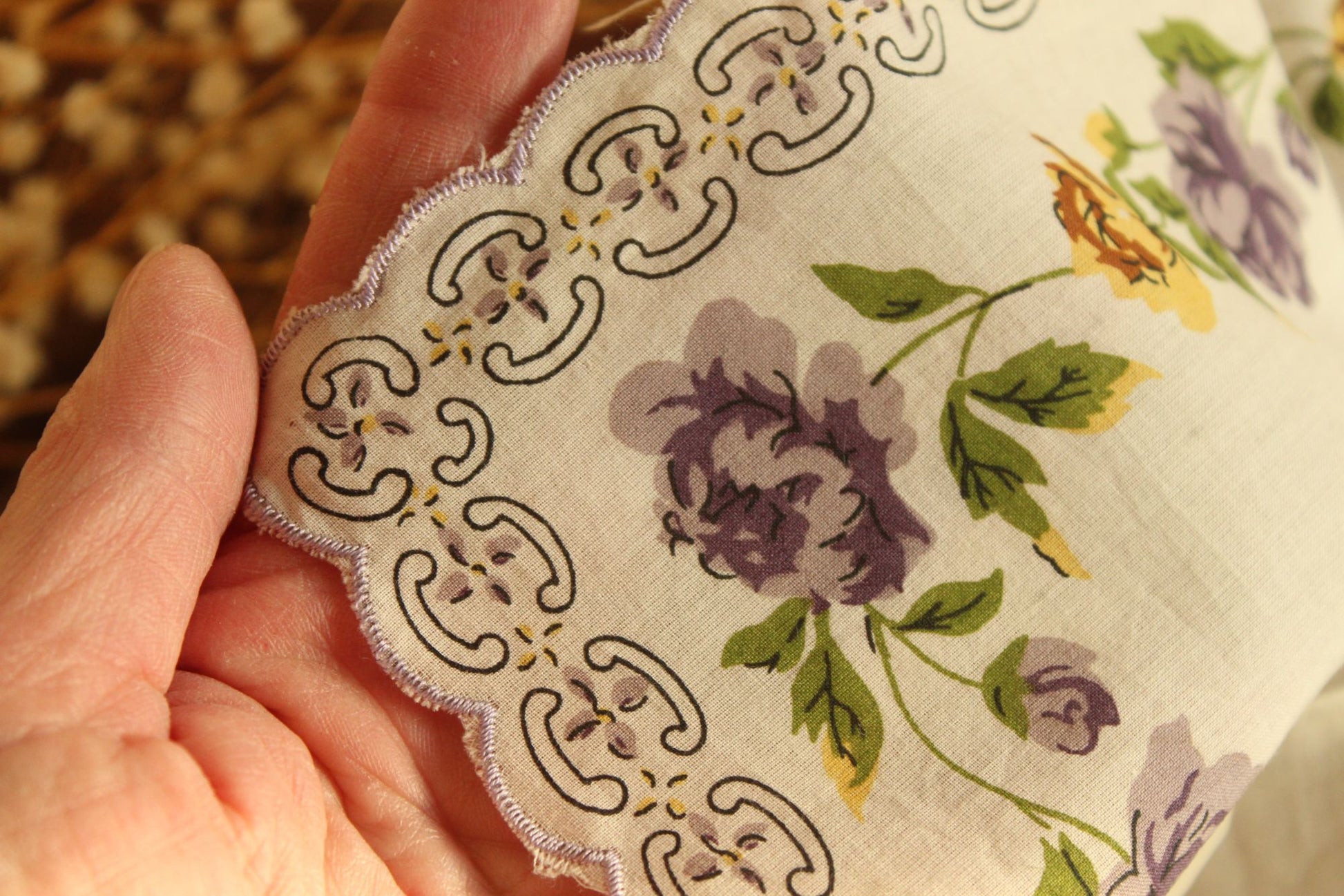 Vintage Purple and Yellow Roses Handkerchief