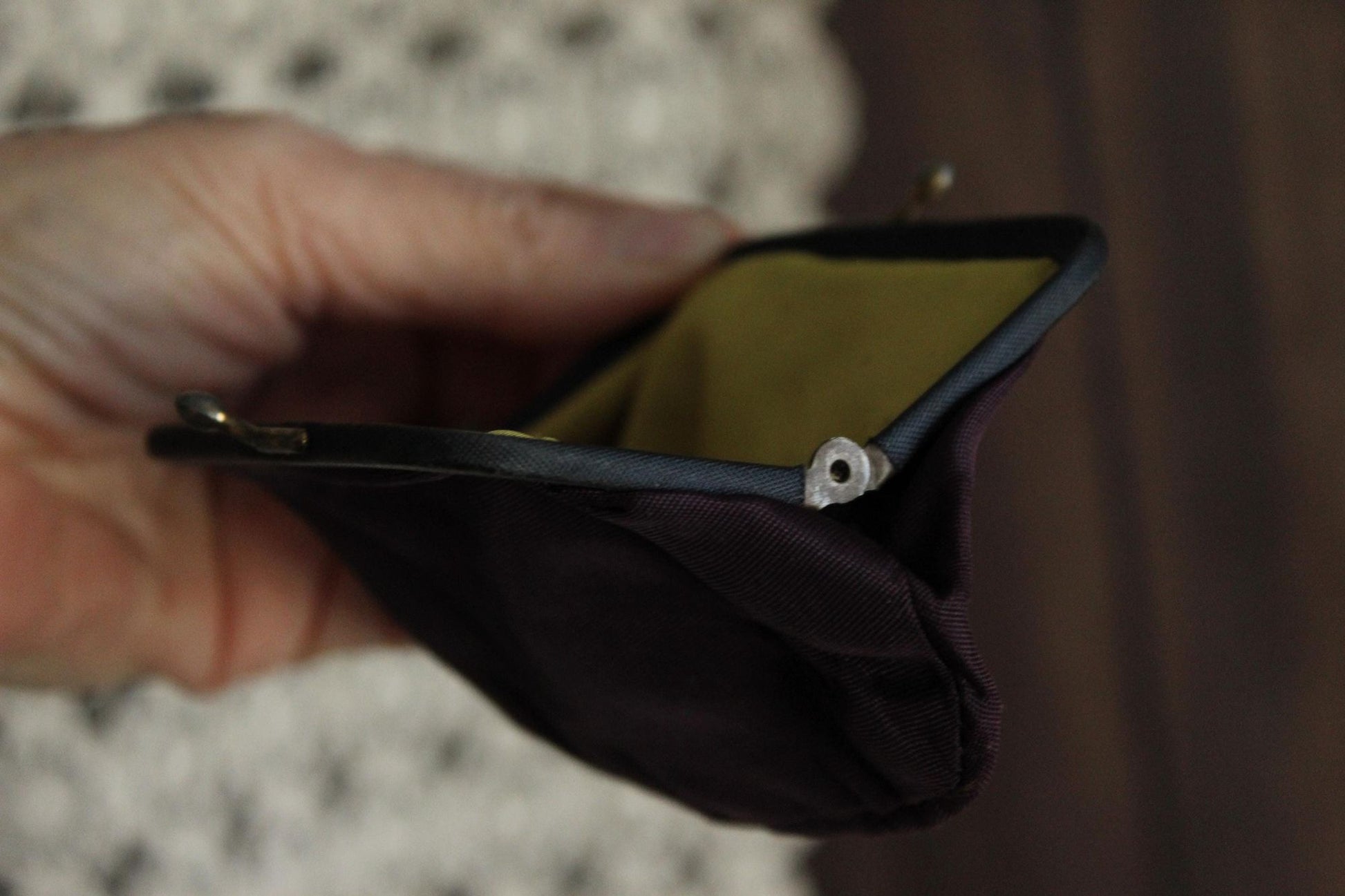 Vintage 1940s Coin Purse, Purple Black Faille Clutch Or Makeup Bag with Kiss Clasp