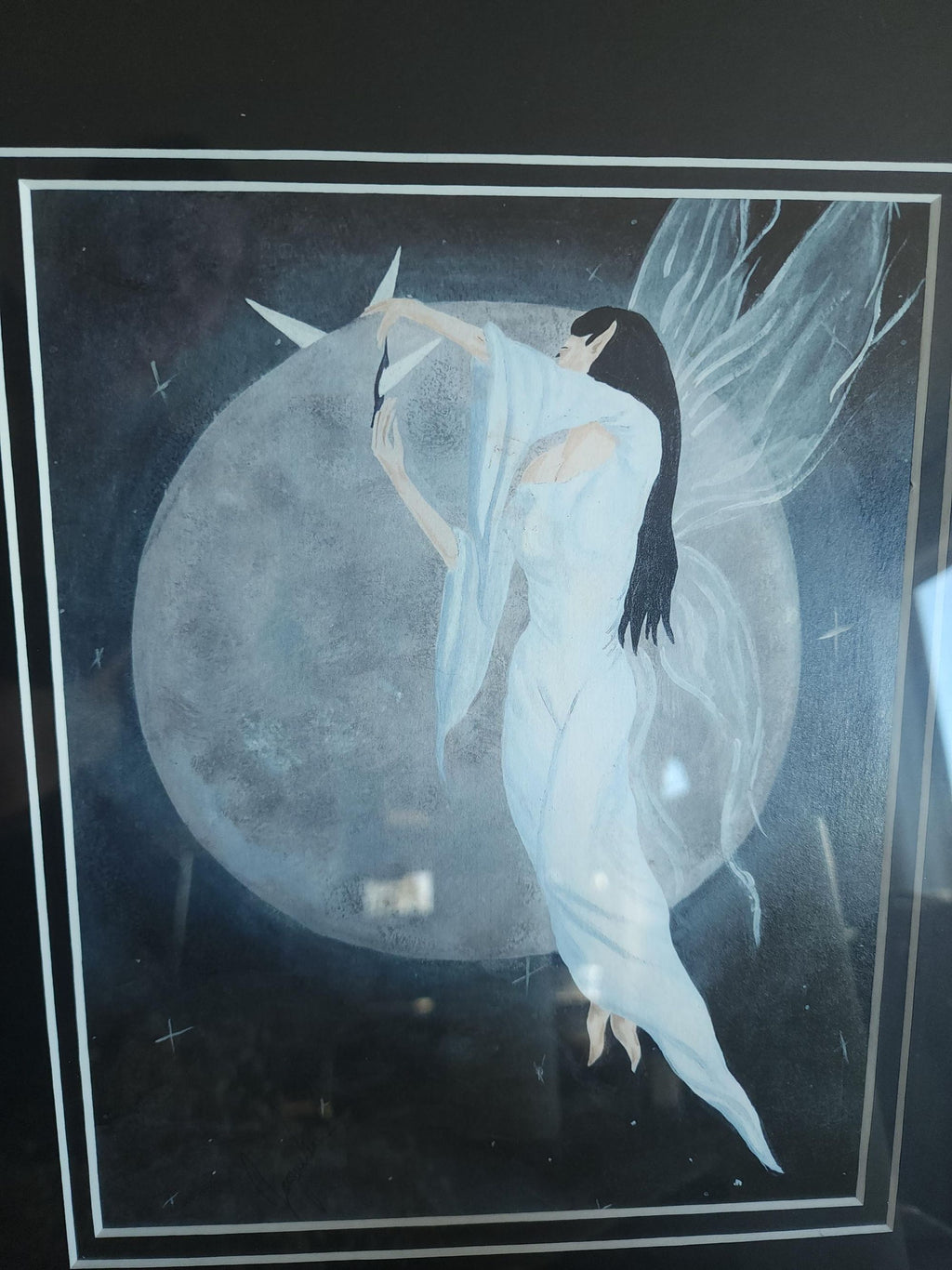 Vintage 2000s "Hanging the Moon" Print Double Matted in Black Frame