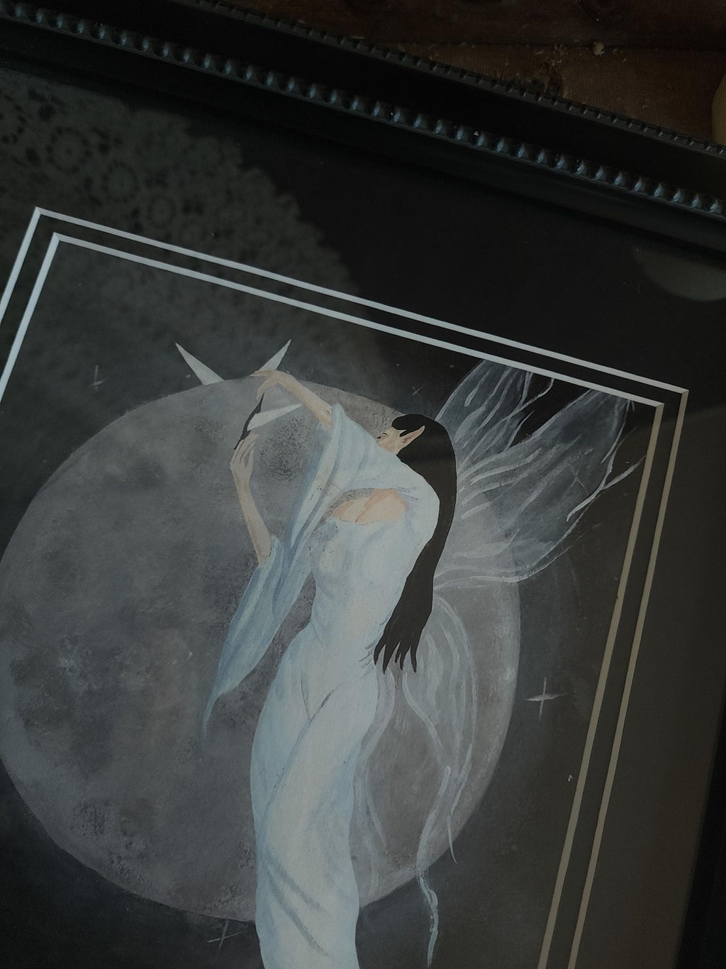 Vintage 2000s "Hanging the Moon" Print Double Matted in Black Frame