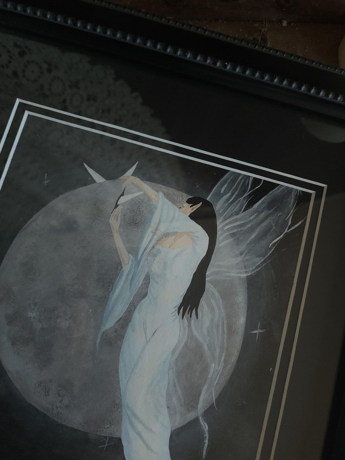 Vintage 2000s "Hanging the Moon" Print Double Matted in Black Frame