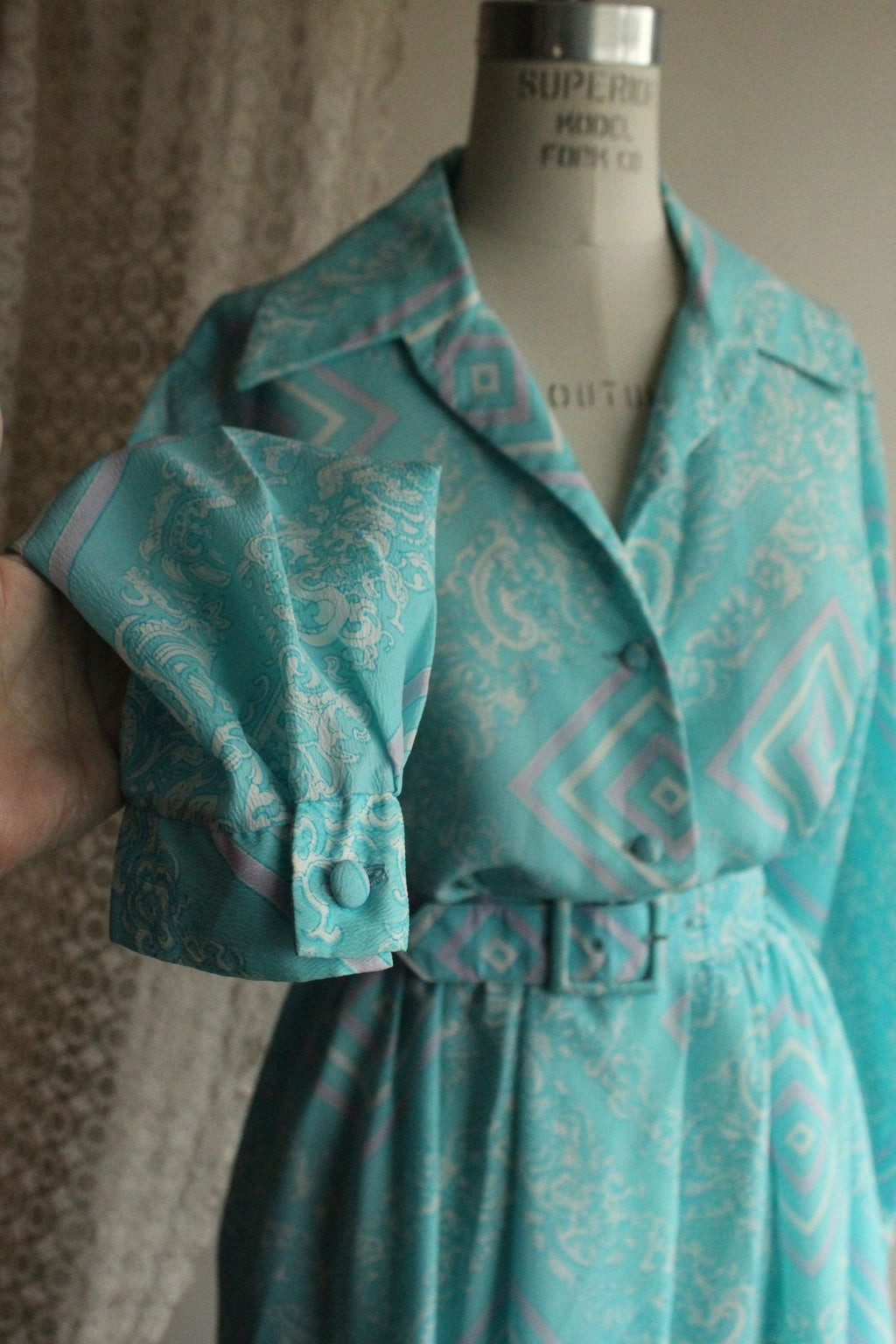 Vintage 1960s 1970s Nelly Don Dress with Belt and Dagger Collar