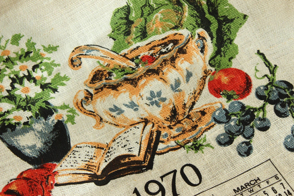 Vintage 1970 Calendar Towel with Hanging Rod