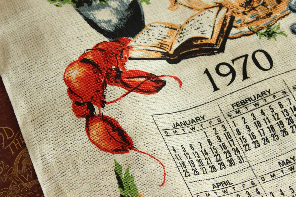 Vintage 1970 Calendar Towel with Hanging Rod