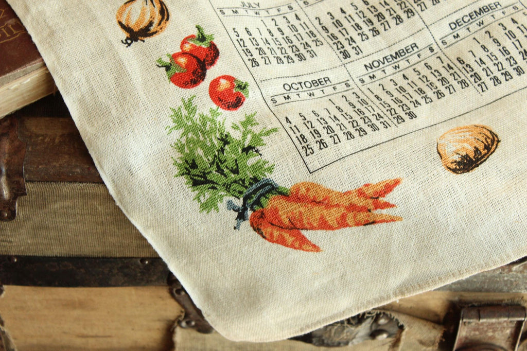 Vintage 1970 Calendar Towel with Hanging Rod