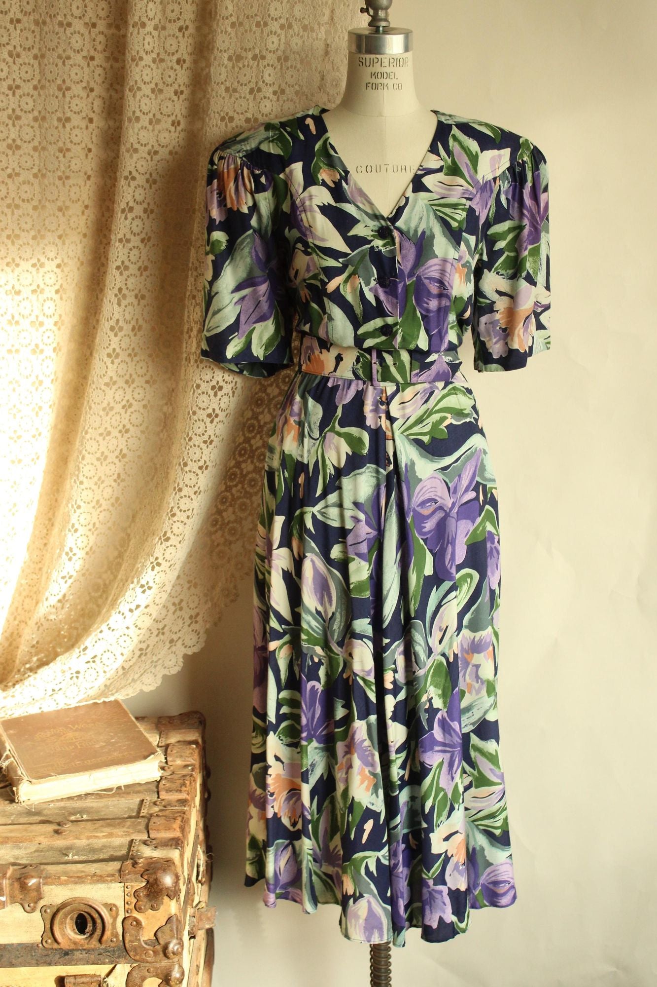 Vintage 1980's Ed Michaels by Melanie Drucher Dress with Pockets and Belt