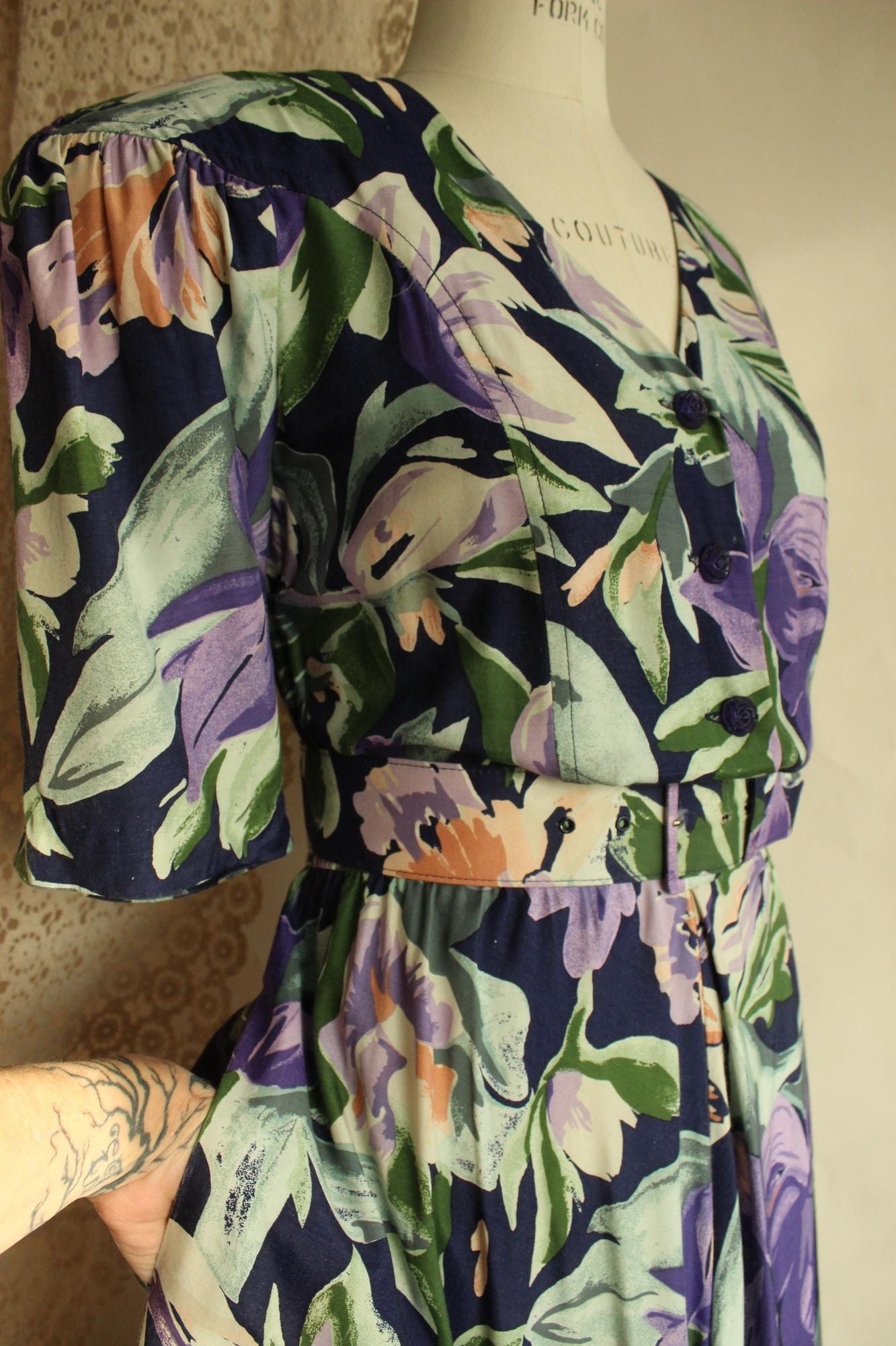 Vintage 1980's Ed Michaels by Melanie Drucher Dress with Pockets and Belt