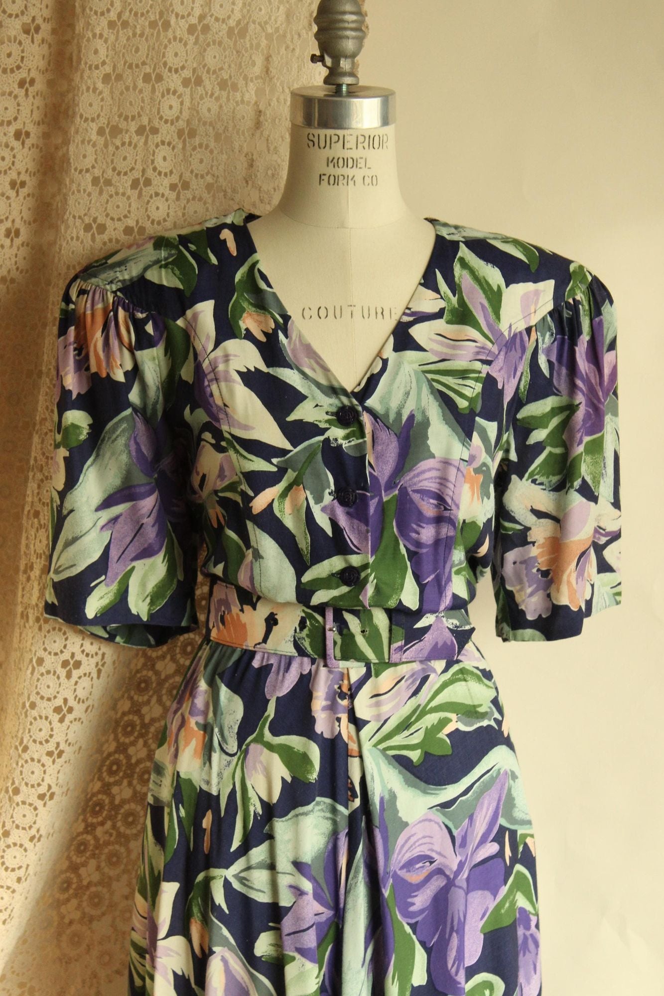 Vintage 1980's Ed Michaels by Melanie Drucher Dress with Pockets and Belt