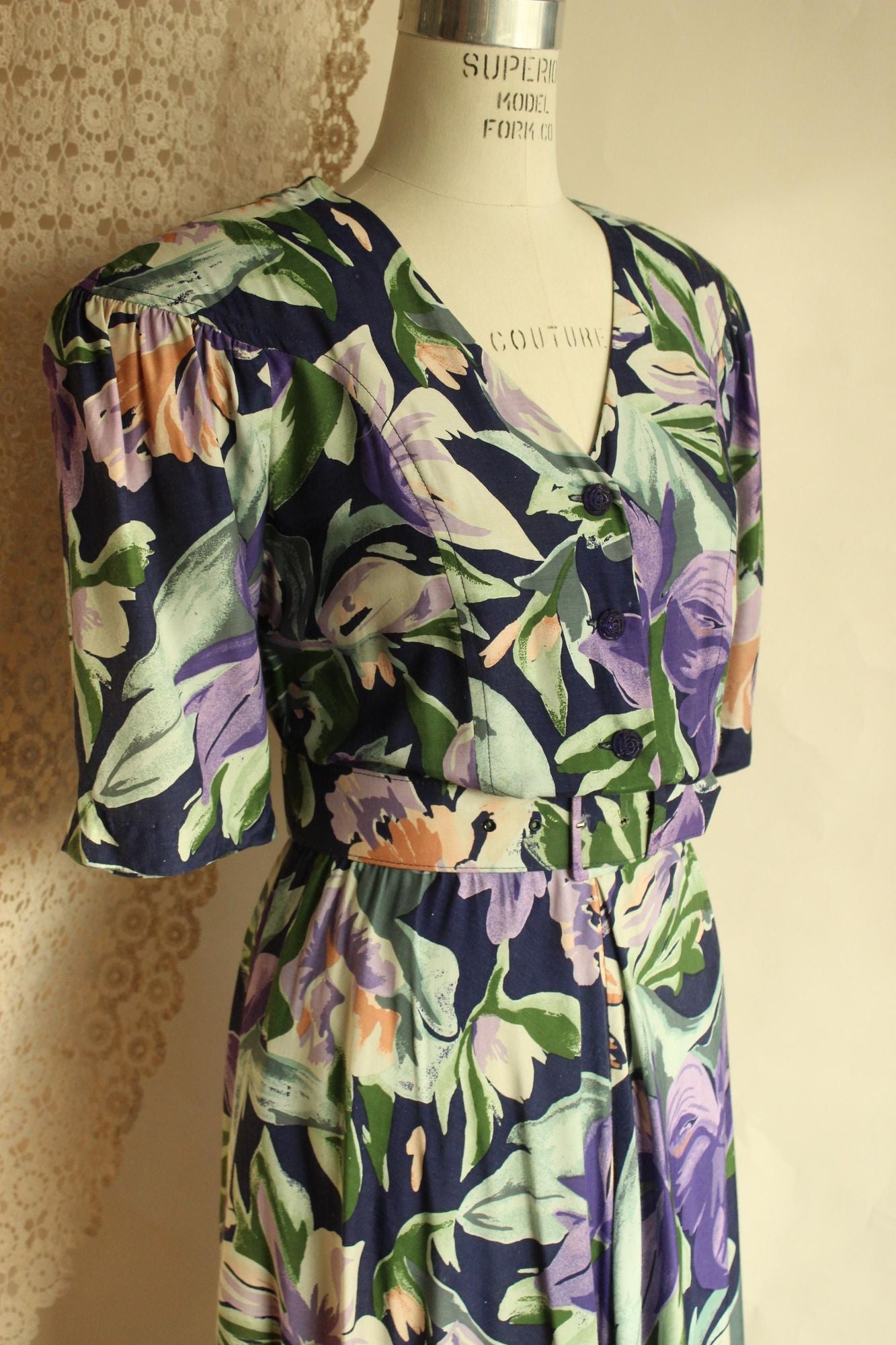 Vintage 1980's Ed Michaels by Melanie Drucher Dress with Pockets and Belt