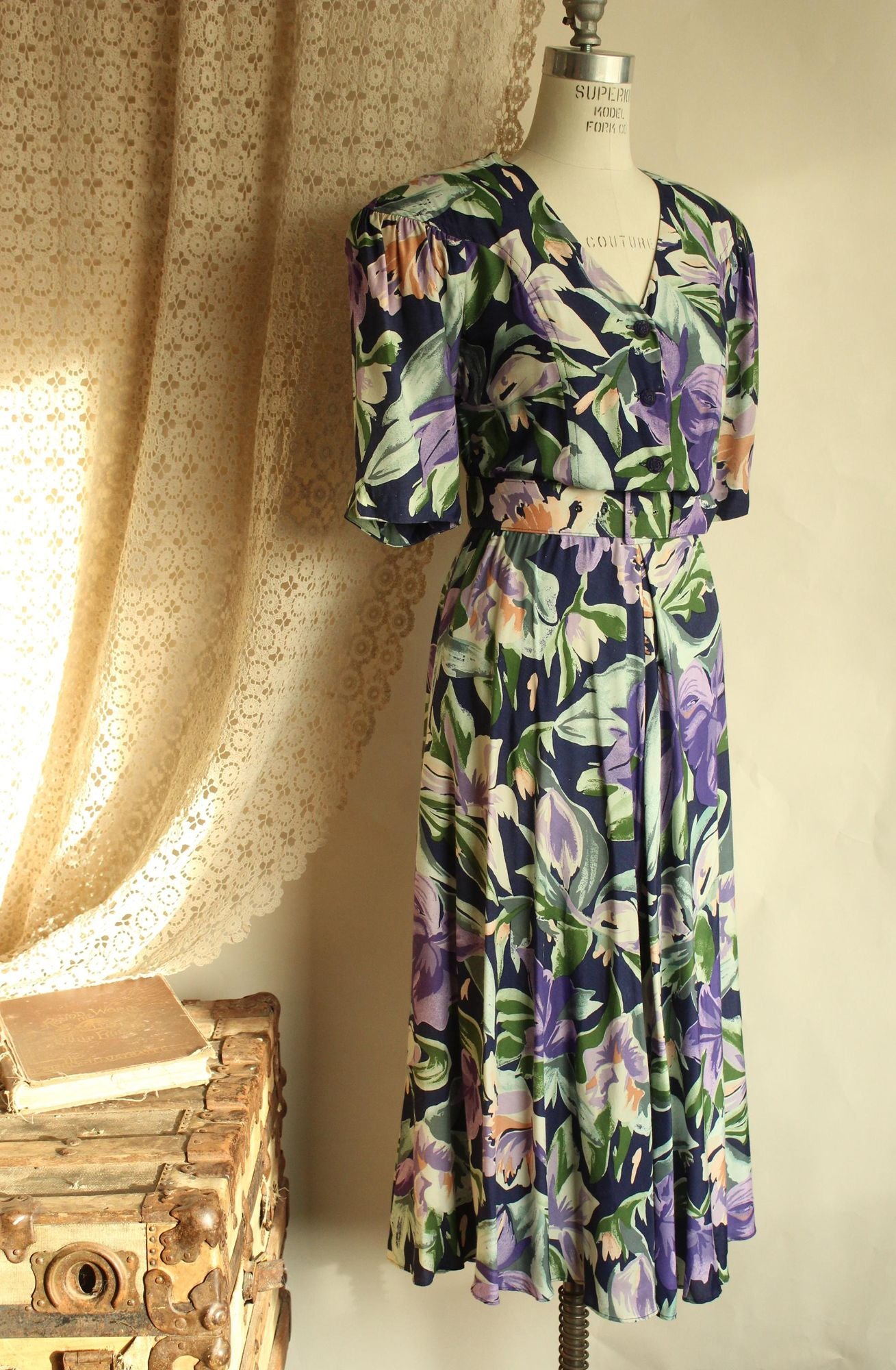 Vintage 1980's Ed Michaels by Melanie Drucher Dress with Pockets and Belt