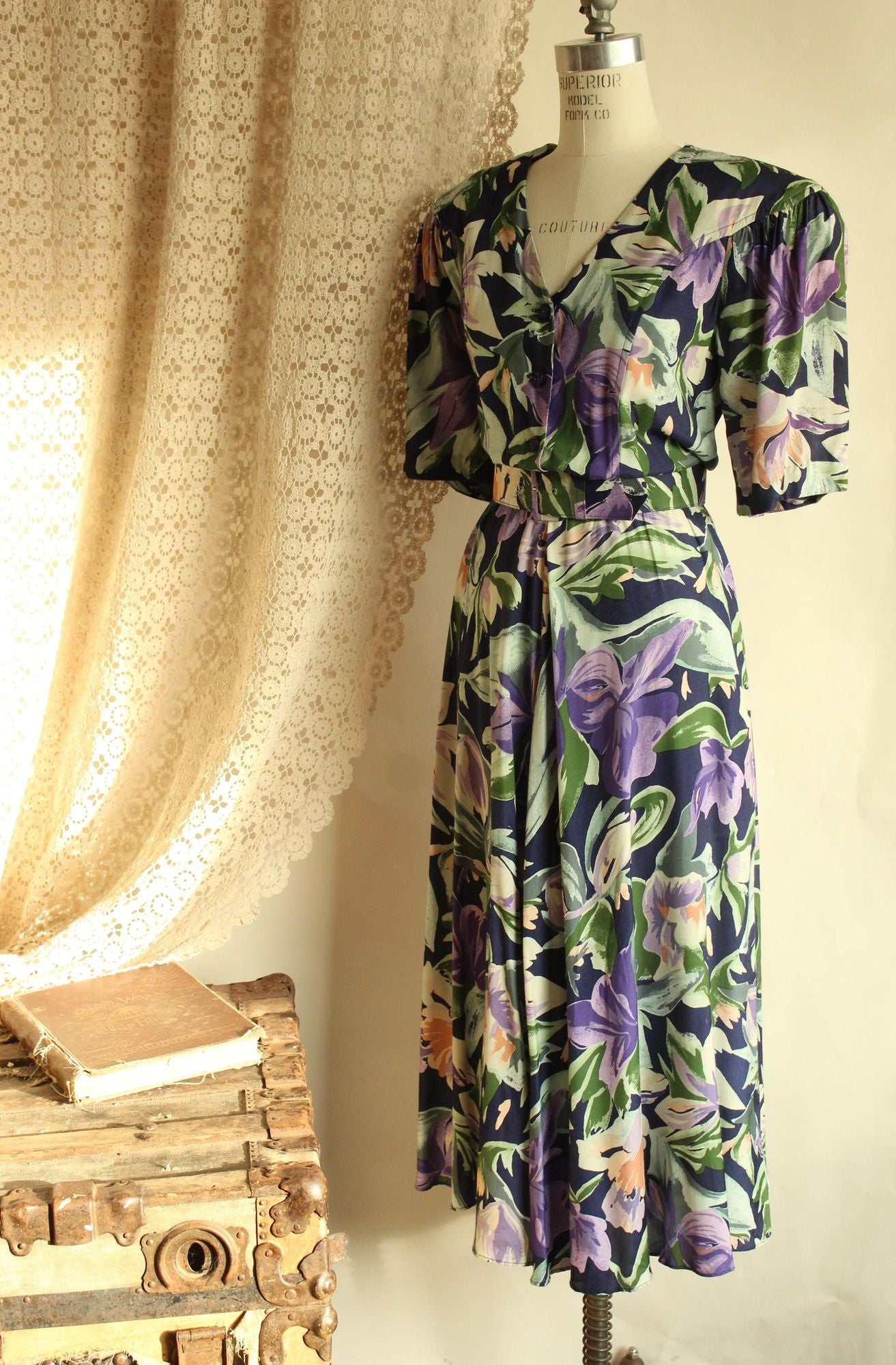 Vintage 1980's Ed Michaels by Melanie Drucher Dress with Pockets and Belt