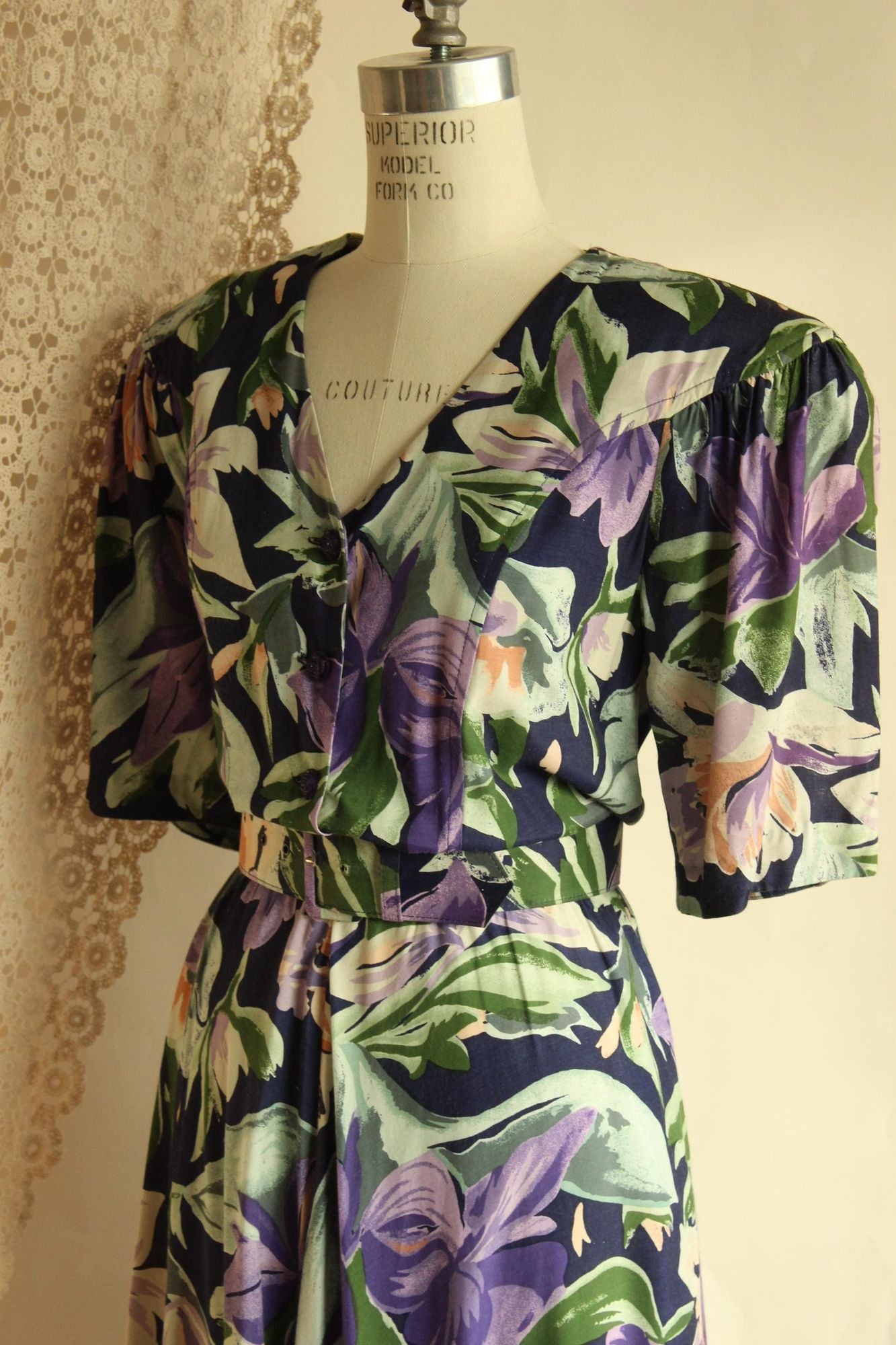 Vintage 1980's Ed Michaels by Melanie Drucher Dress with Pockets and Belt