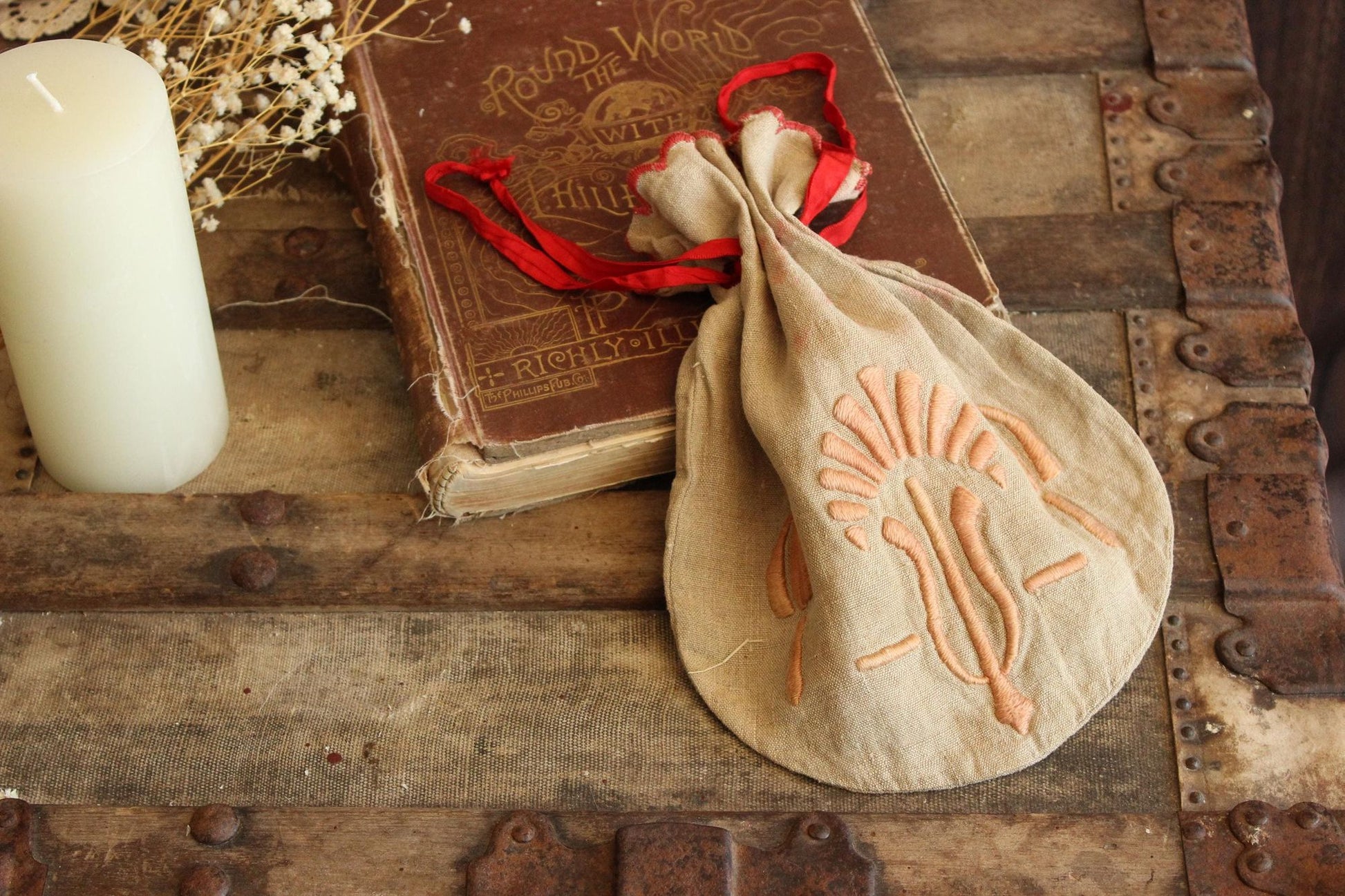 Vintage 1930s 1940s Drawstring Bag