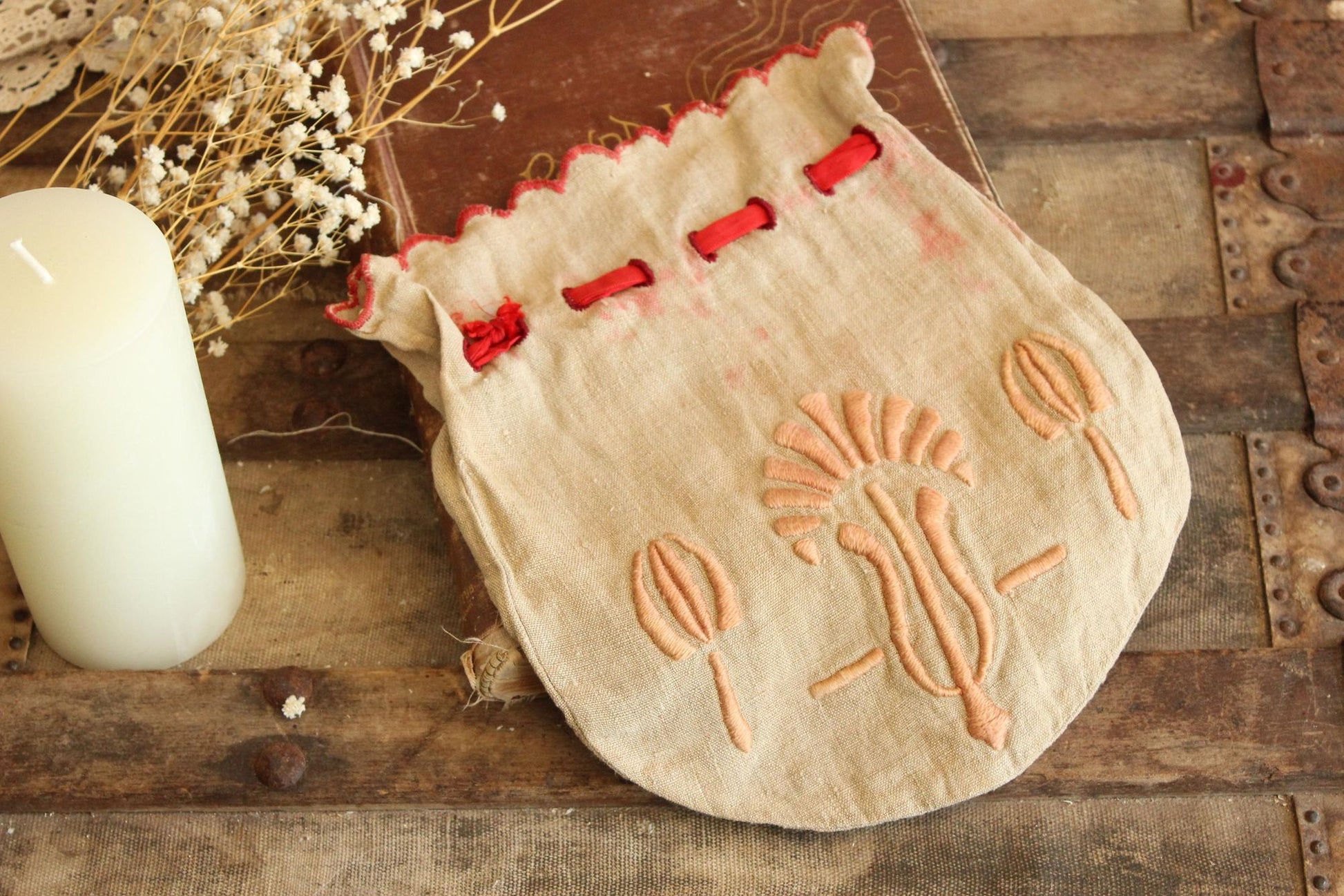 Vintage 1930s 1940s Drawstring Bag