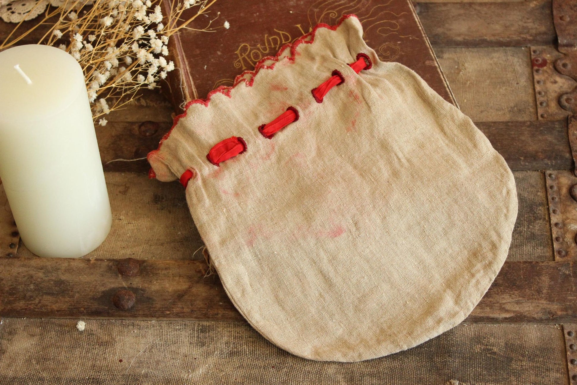 Vintage 1930s 1940s Drawstring Bag